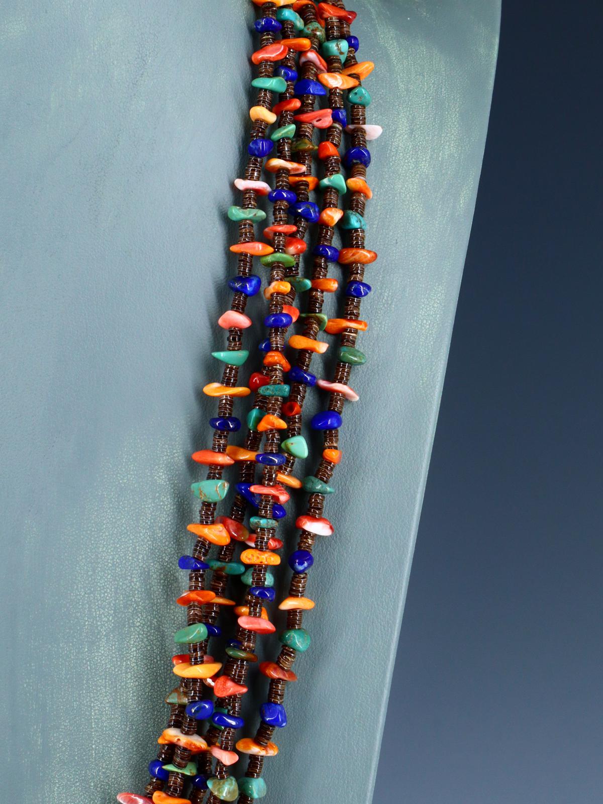 Native American Turquoise and Spiny Oyster Five Strand Necklace
