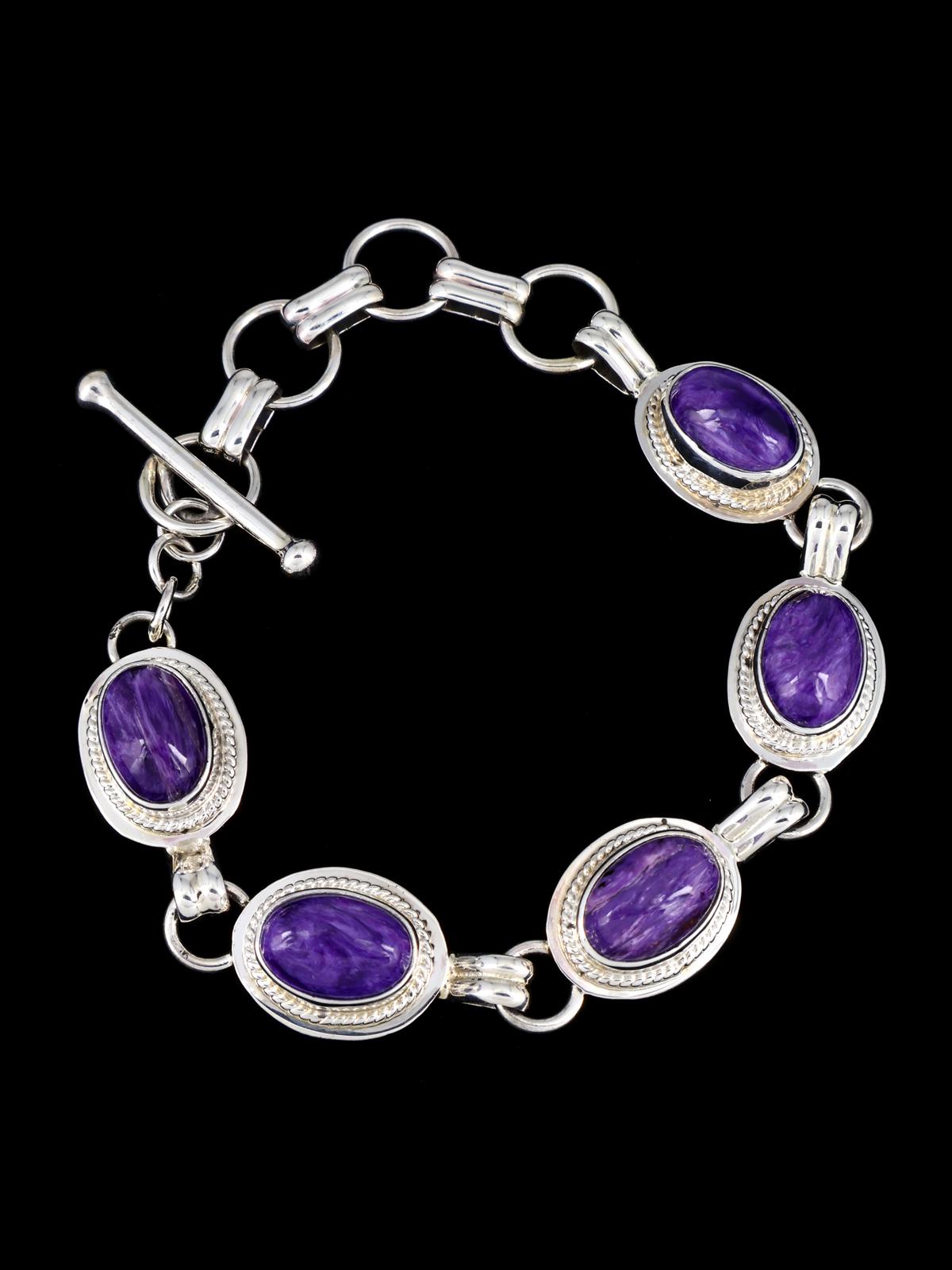 Native American Charoite Sterling Silver Link Bracelet