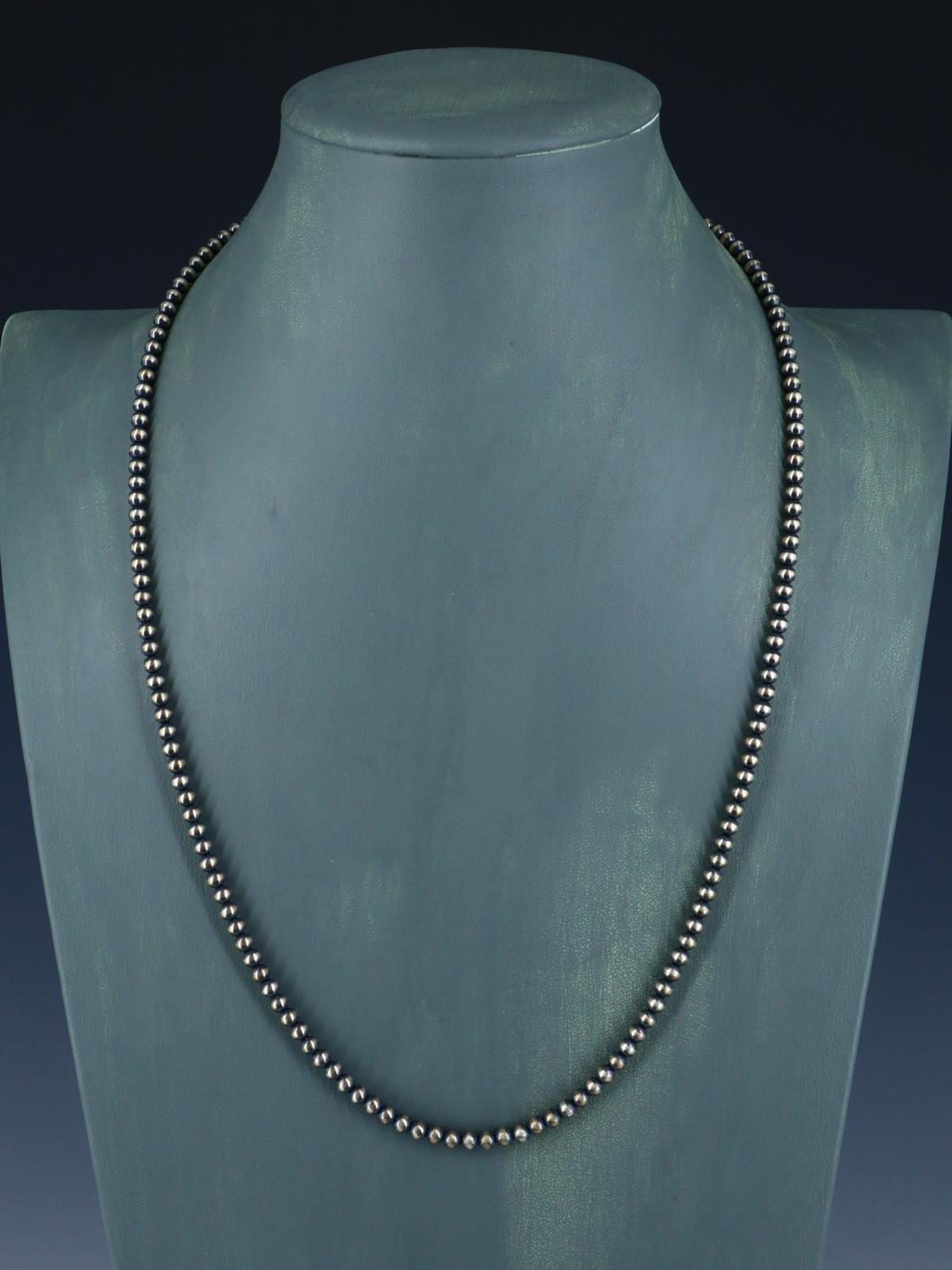 24" Navajo Jewelry Single Strand Sterling Silver Beaded Necklace - PuebloDirect.com