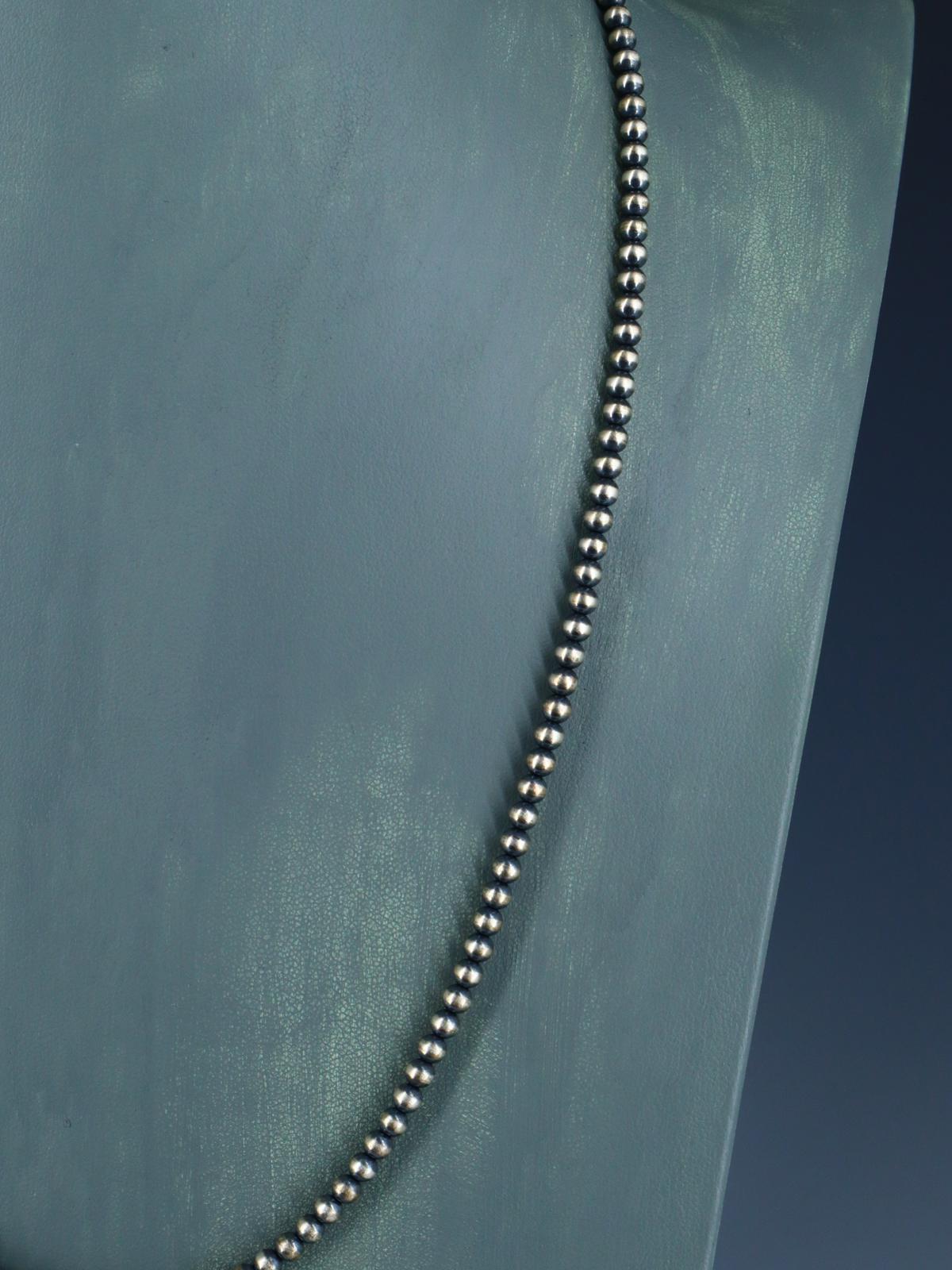 24" Navajo Jewelry Single Strand Sterling Silver Beaded Necklace - PuebloDirect.com
