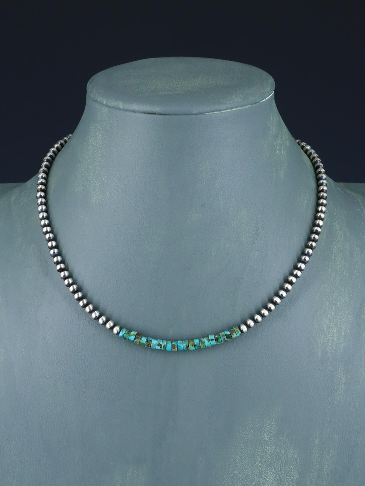 16" Native American Turquoise and Silver Bead Necklace