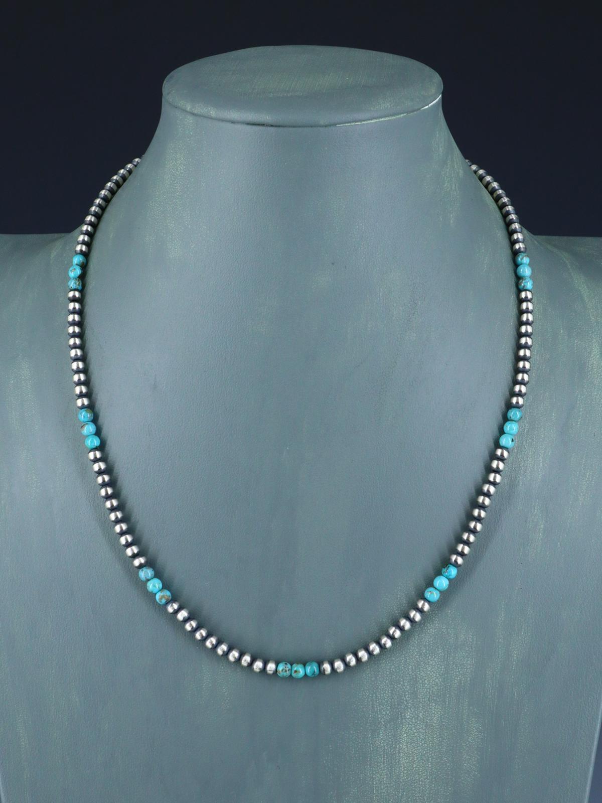 20" Native American Turquoise and Silver Bead Necklace