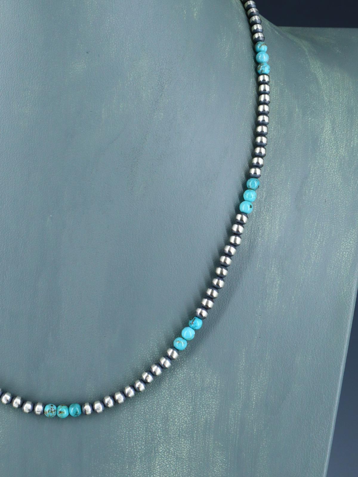 20" Native American Turquoise and Silver Bead Necklace