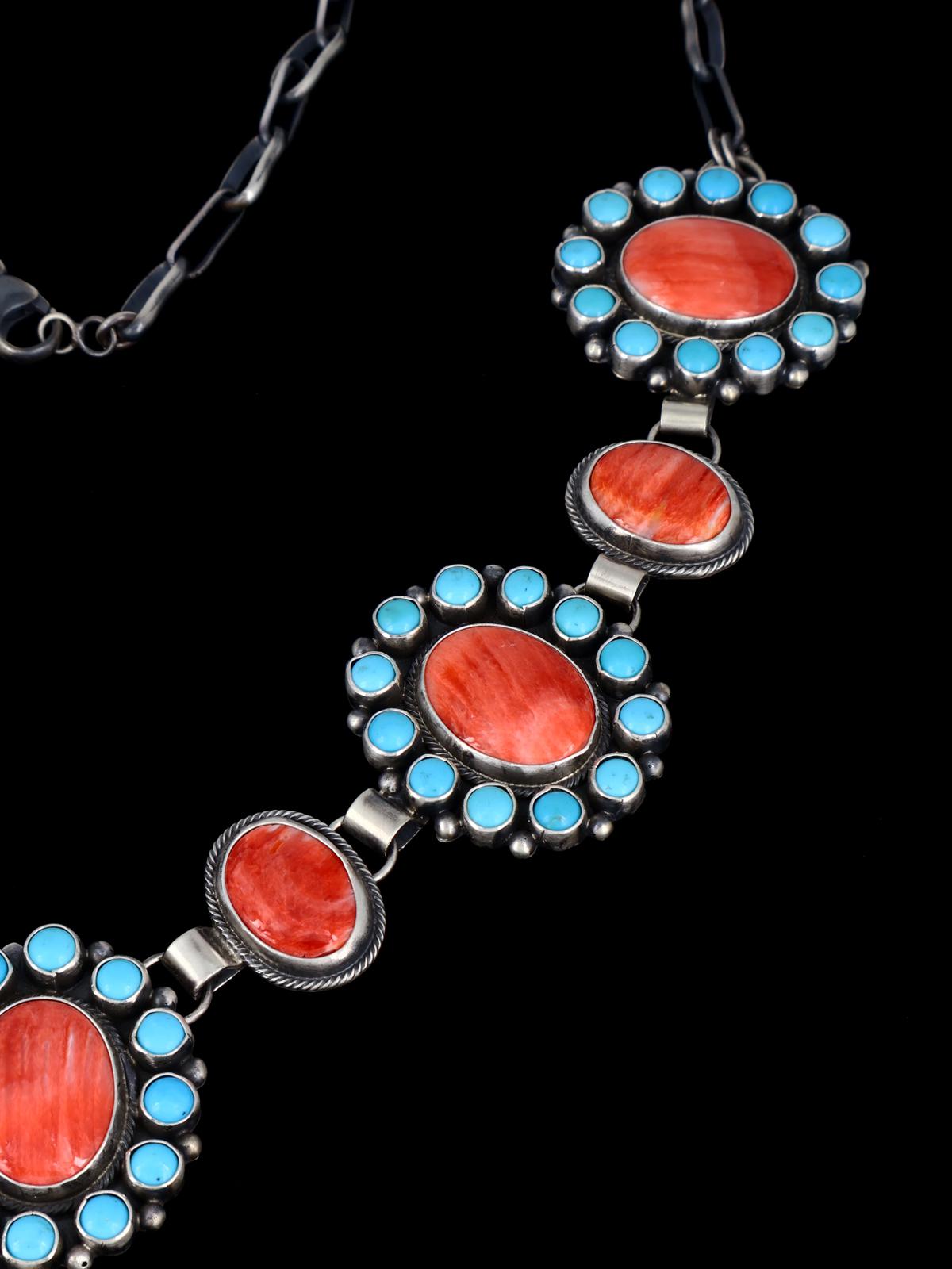 Navajo Jewelry Spiny Oyster and Sleeping Beauty Turquoise Lariat Necklace