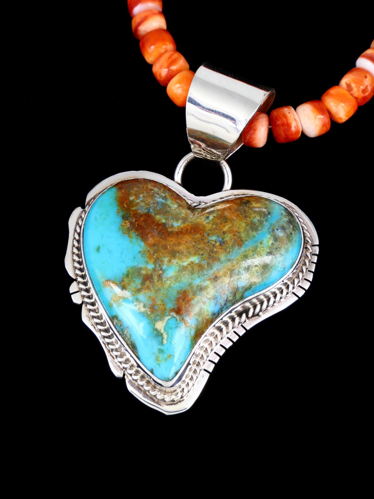 Native American Jewelry Turquoise Heart and Spiny Oyster Necklace - PuebloDirect.com
