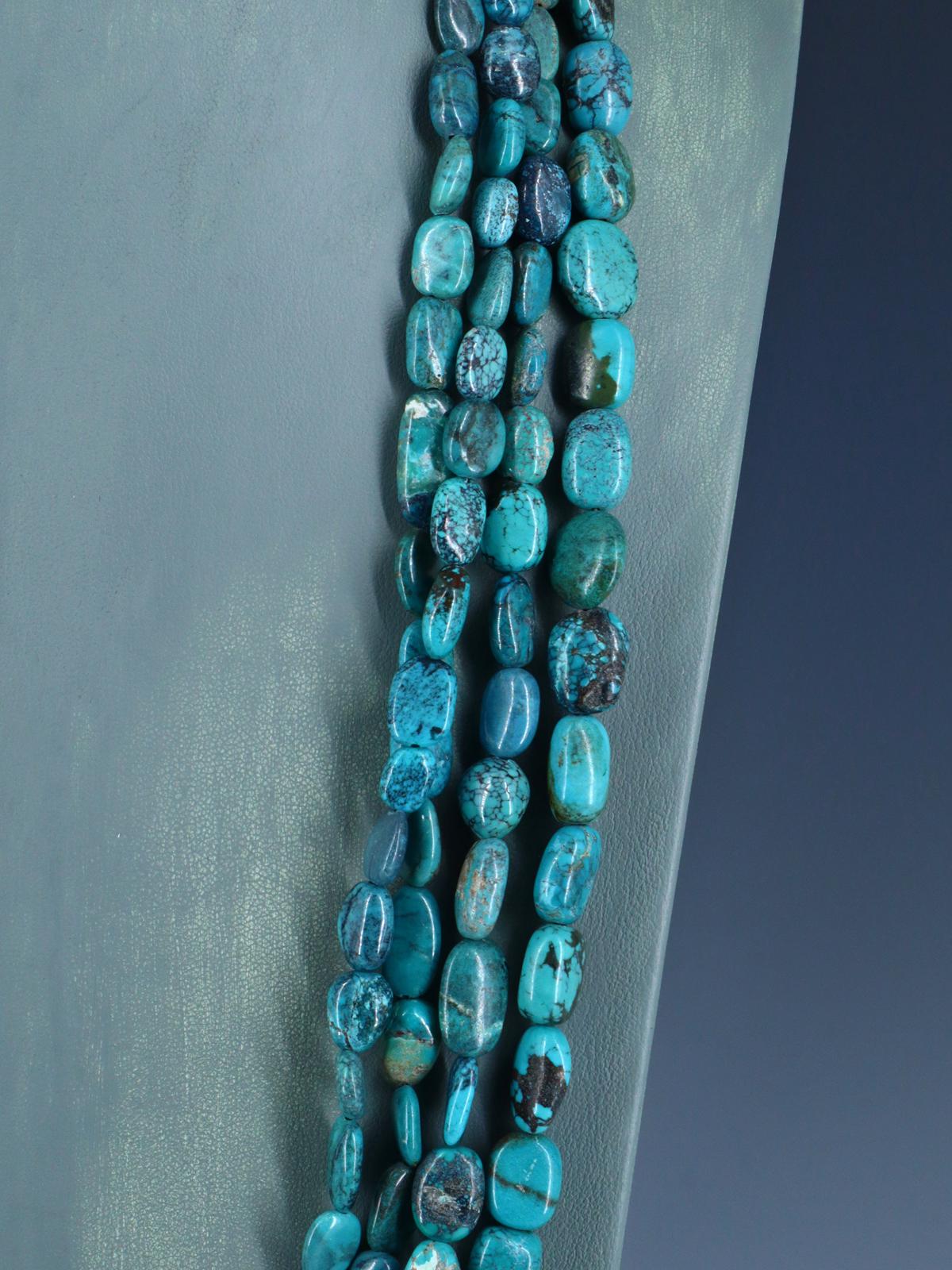 Chunky Native American Four Strand Sky Horse Turquoise Necklace - PuebloDirect.com