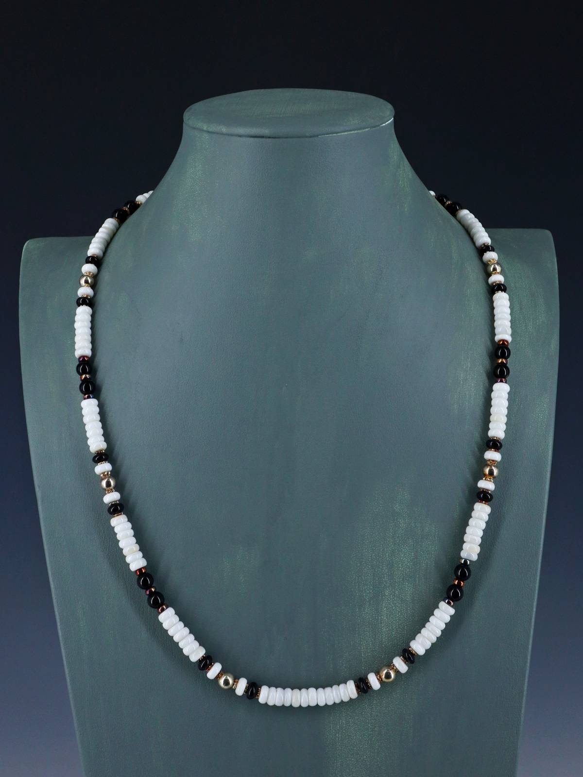 Native American Jewelry White Buffalo and Onyx Beaded Necklace - PuebloDirect.com