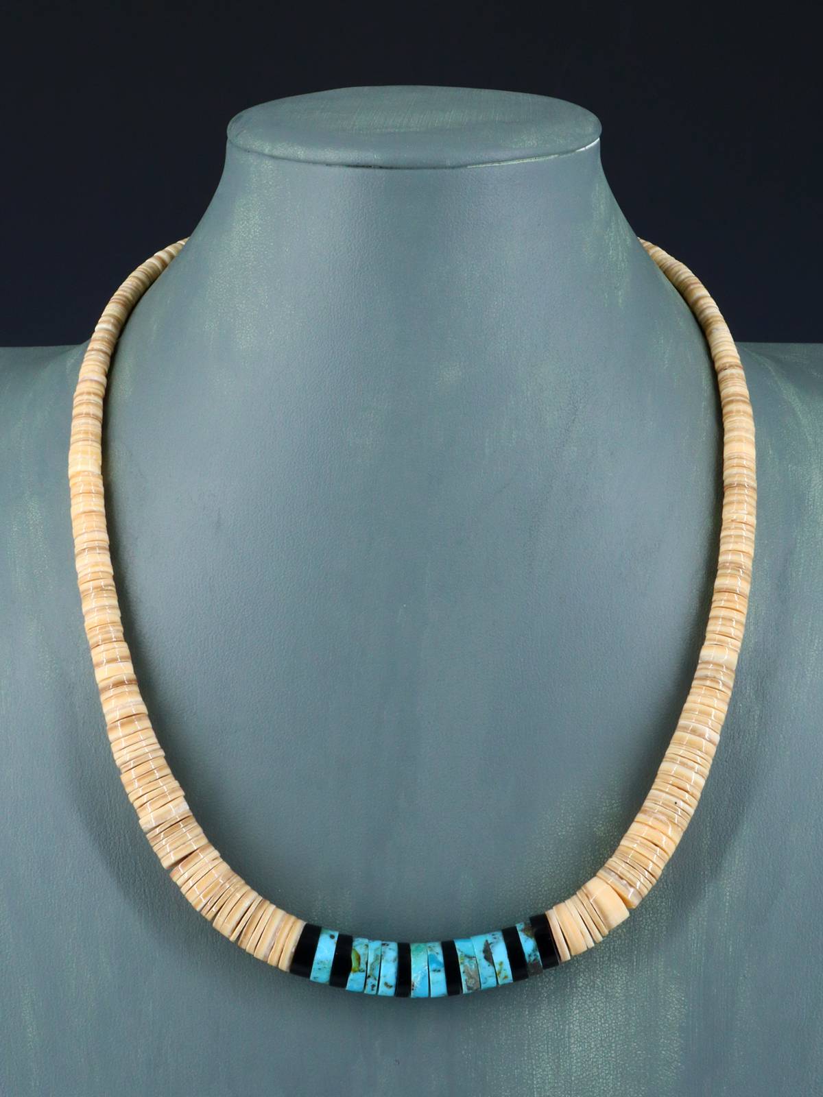 Native American Jewelry Single Strand Shell and Turquoise Necklace - PuebloDirect.com