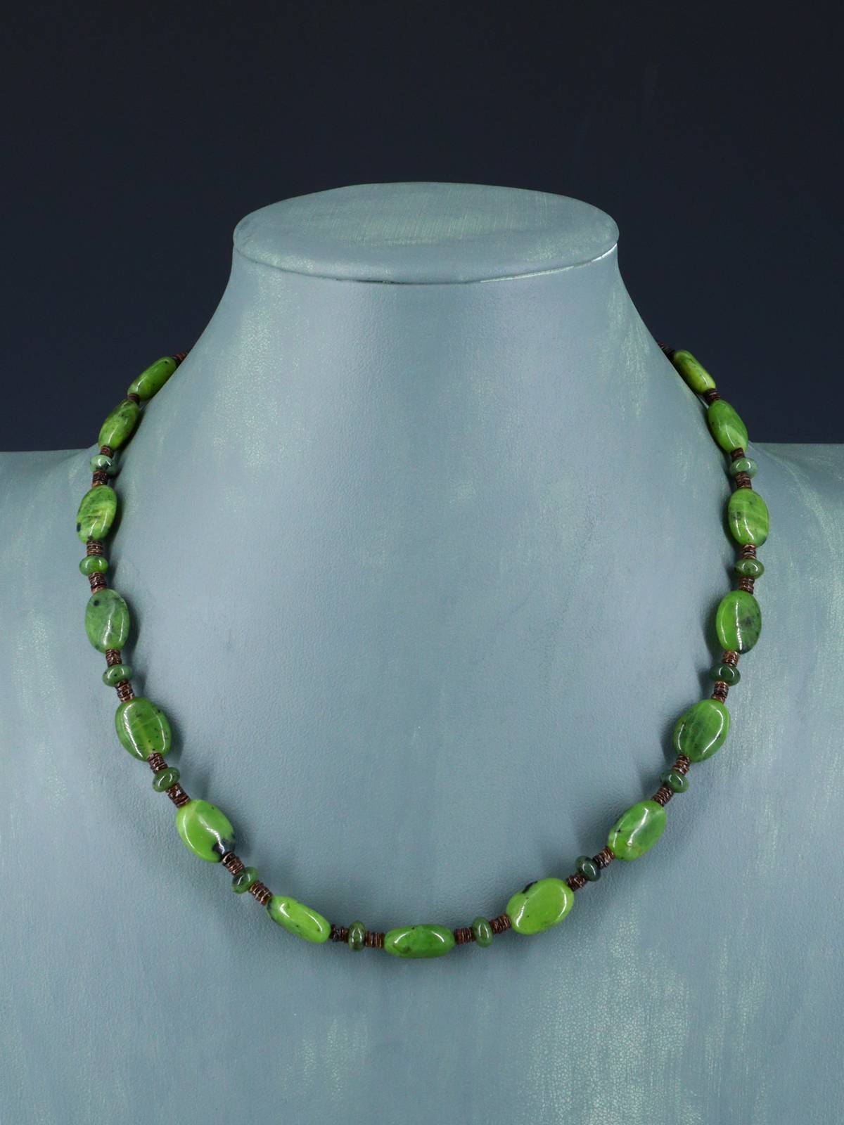 19" Native American Single Strand Serpentine and Heishi Necklace - PuebloDirect.com