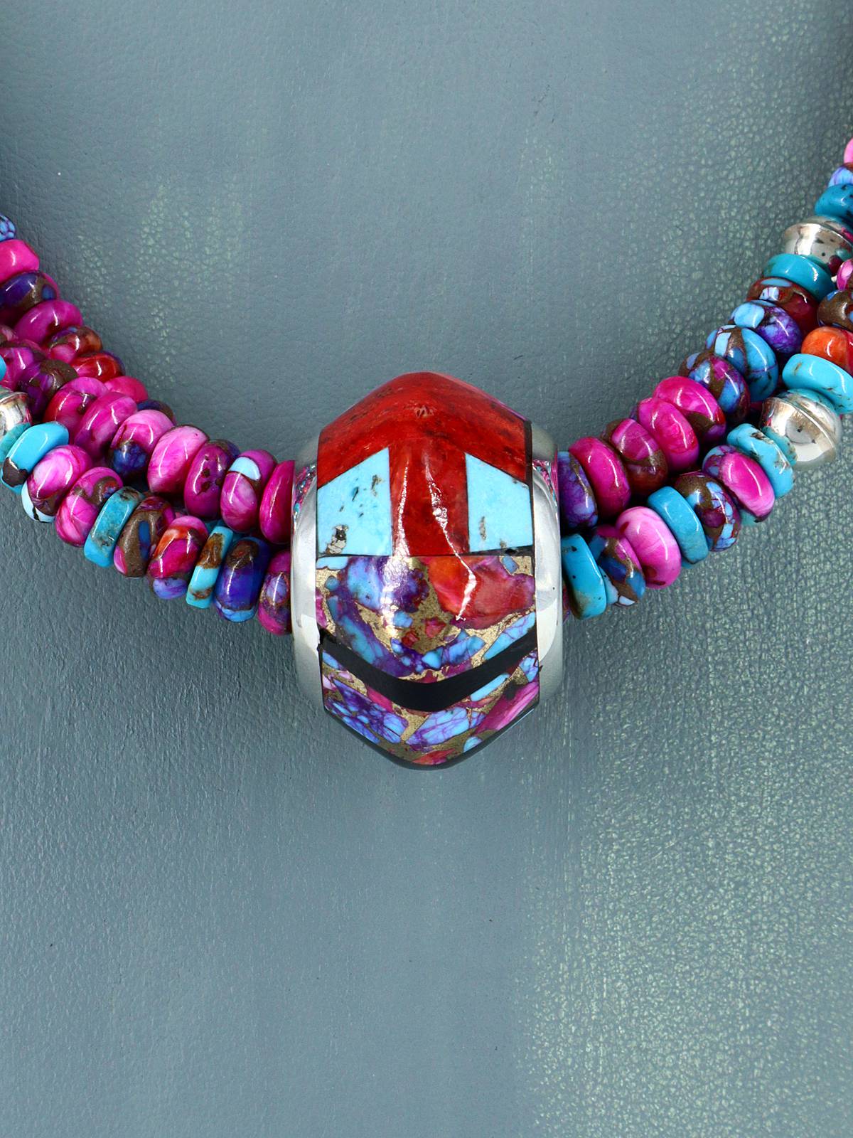 Santo Domingo Spiny Oyster and Turquoise Spinner Necklace - PuebloDirect.com