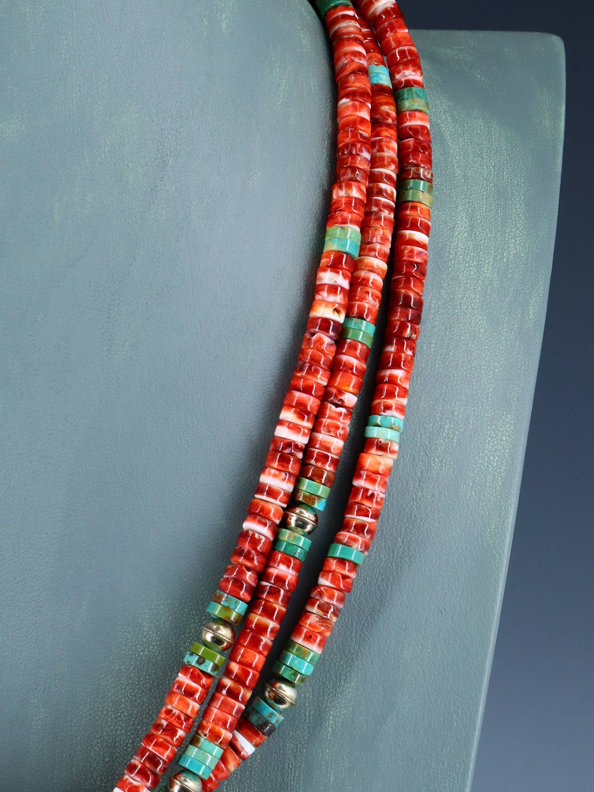 Santo Domingo Spiny Oyster and Turquoise Spinner Necklace - PuebloDirect.com