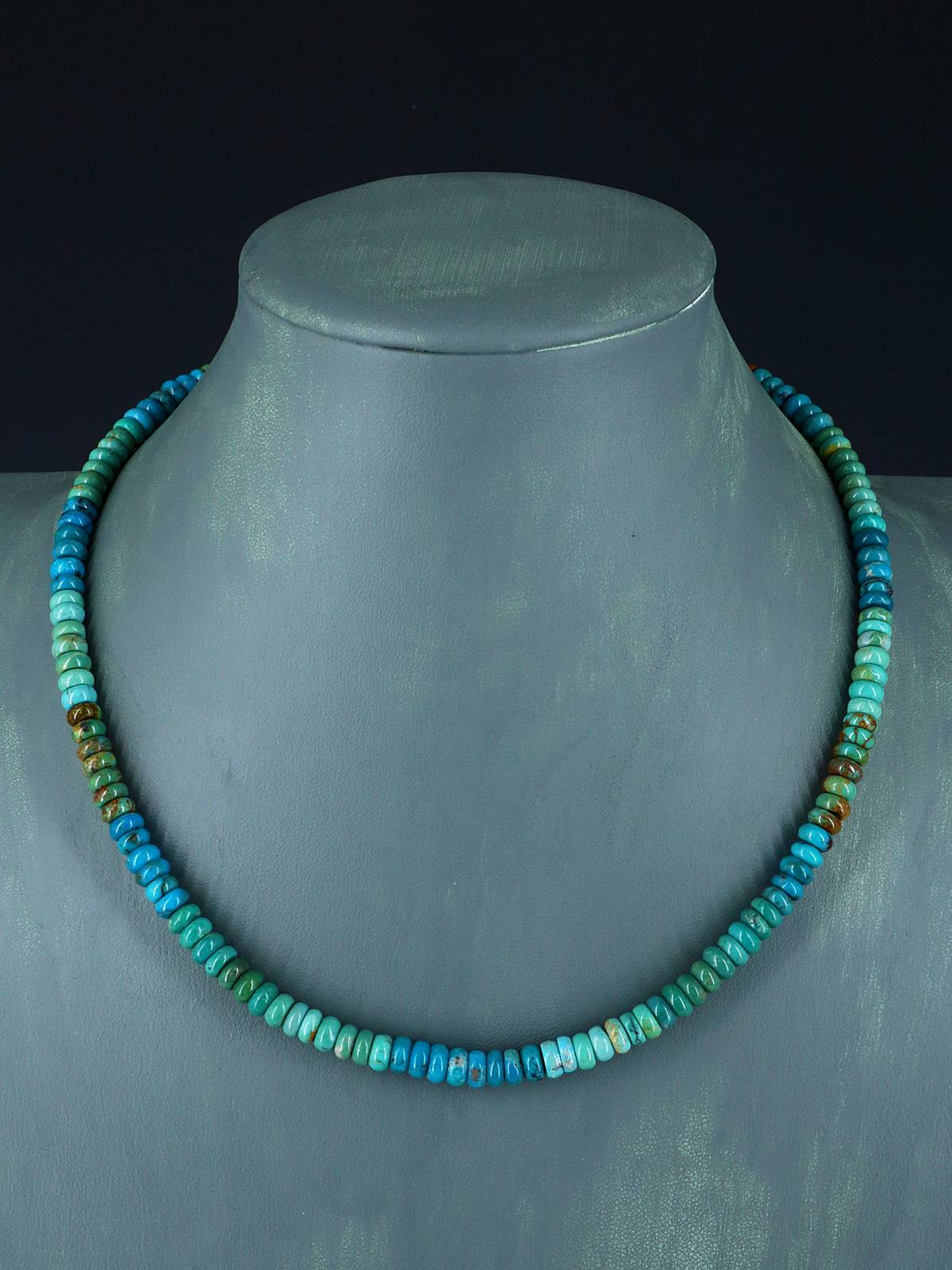 18" Navajo Single Strand Polychrome Turquoise Necklace - PuebloDirect.com