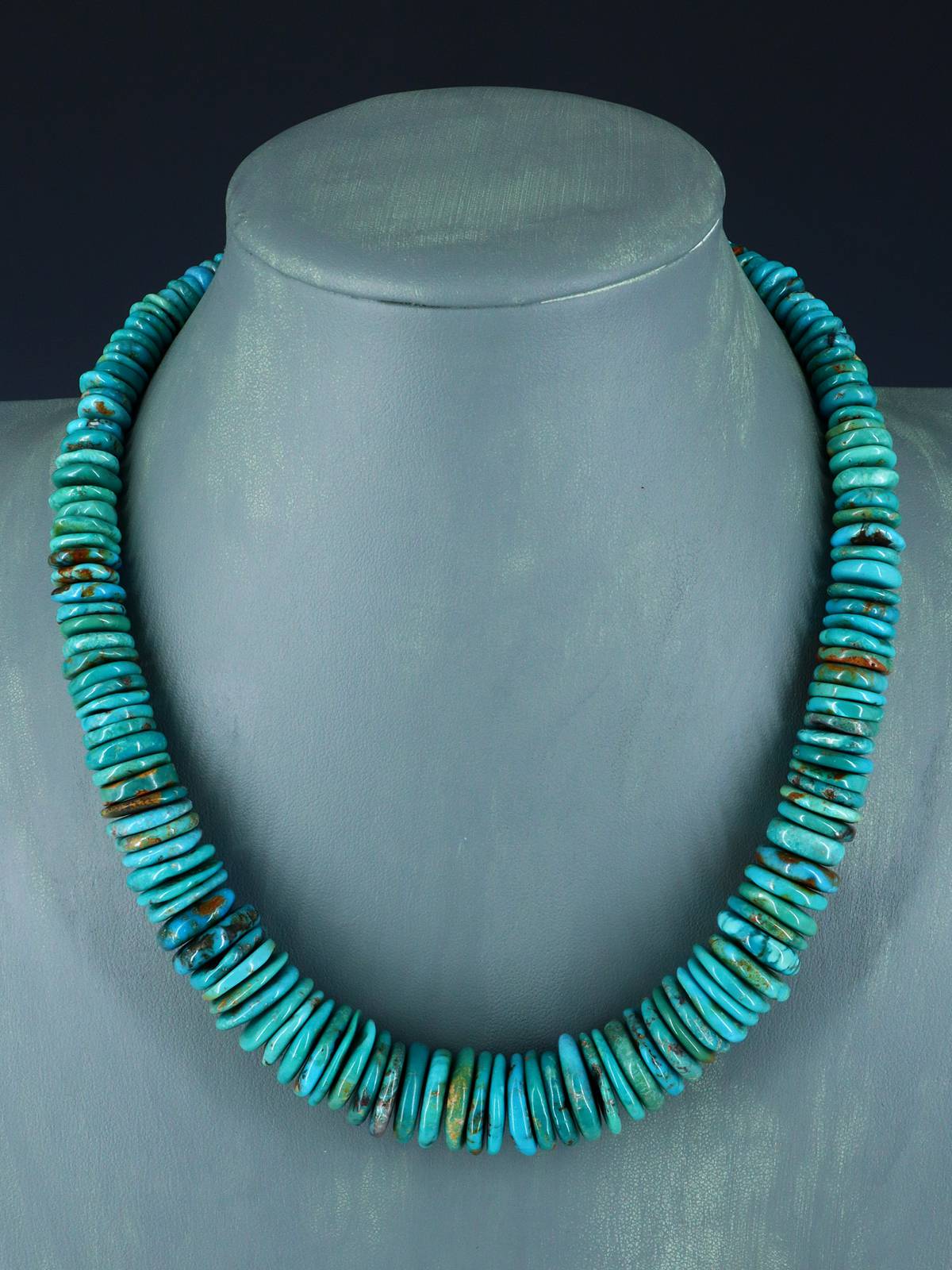 19" Navajo Single Strand Graduated Turquoise Disc Necklace - PuebloDirect.com