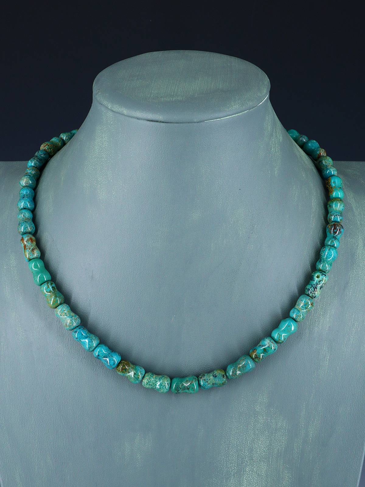 19" Turquoise Bone Bead Necklace - PuebloDirect.com