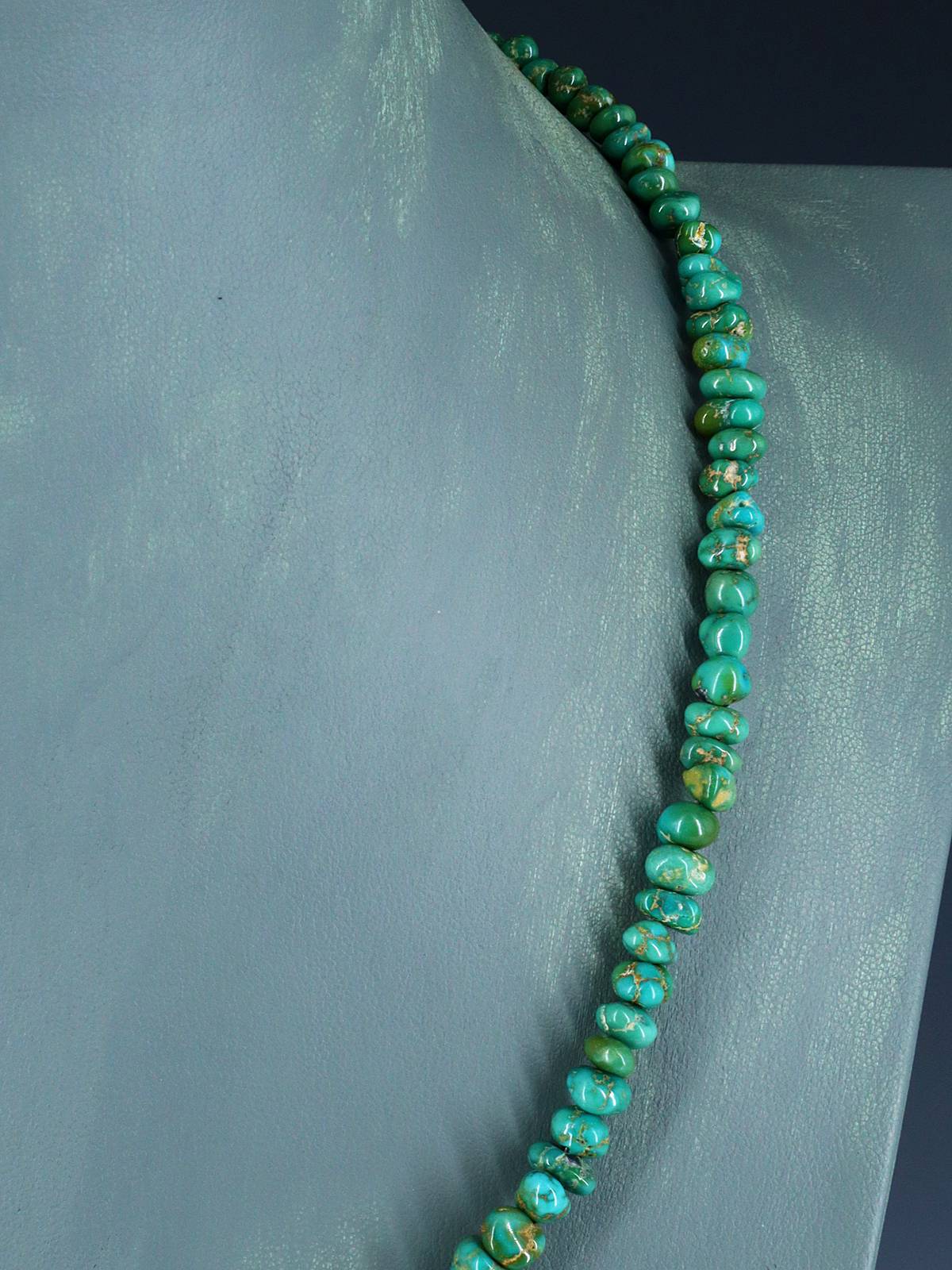 21" Navajo Single Strand Natural Lone Mountain Turquoise Necklace - PuebloDirect.com