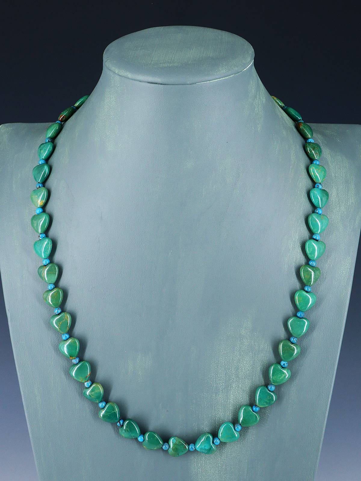Navajo 24" Single Strand Turquoise Heart Necklace - PuebloDirect.com