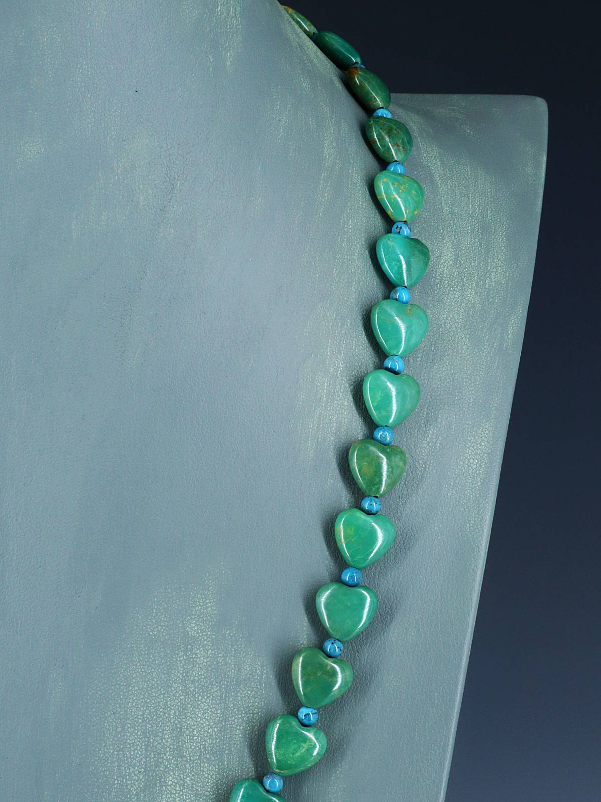 Navajo 24" Single Strand Turquoise Heart Necklace - PuebloDirect.com