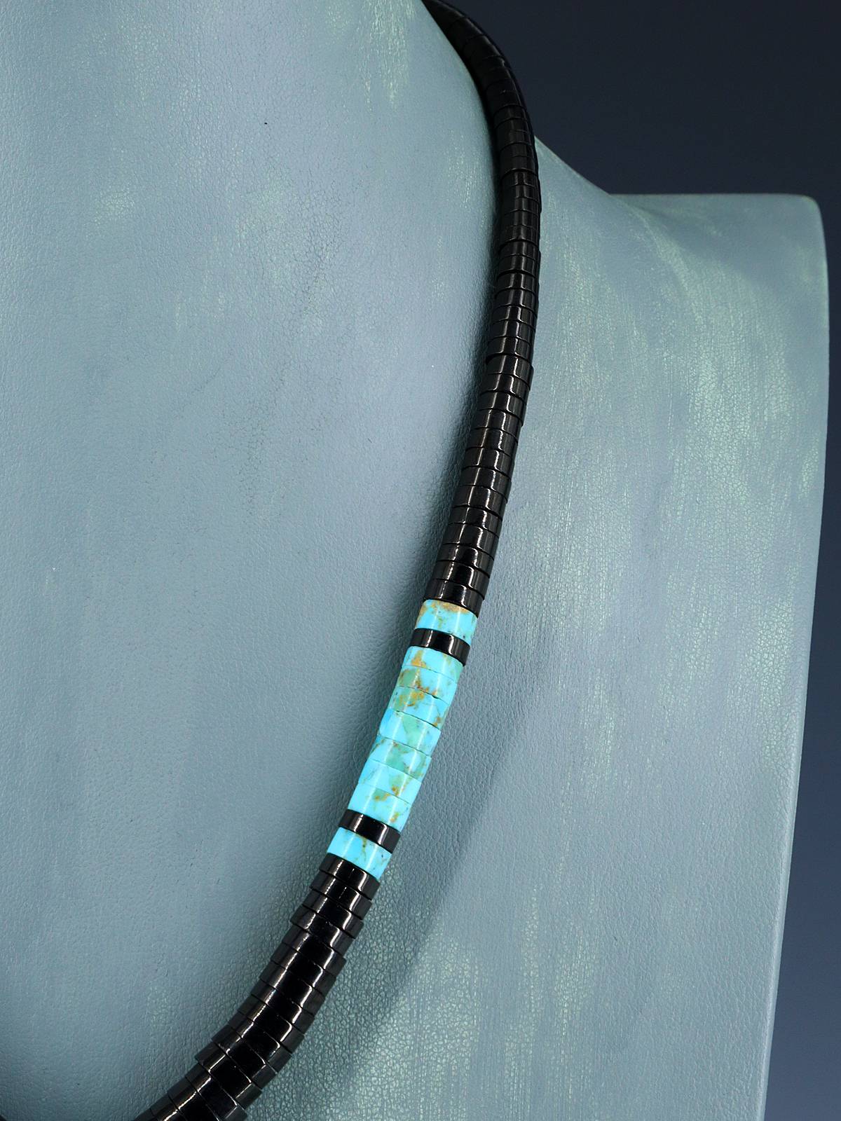 Native American Santo Domingo Turquoise and Jet Necklace