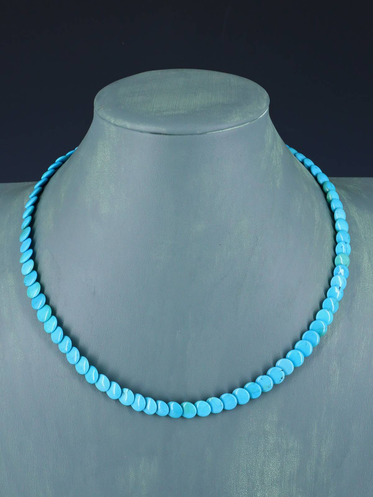 19" Navajo Single Strand Turquoise Disc Necklace