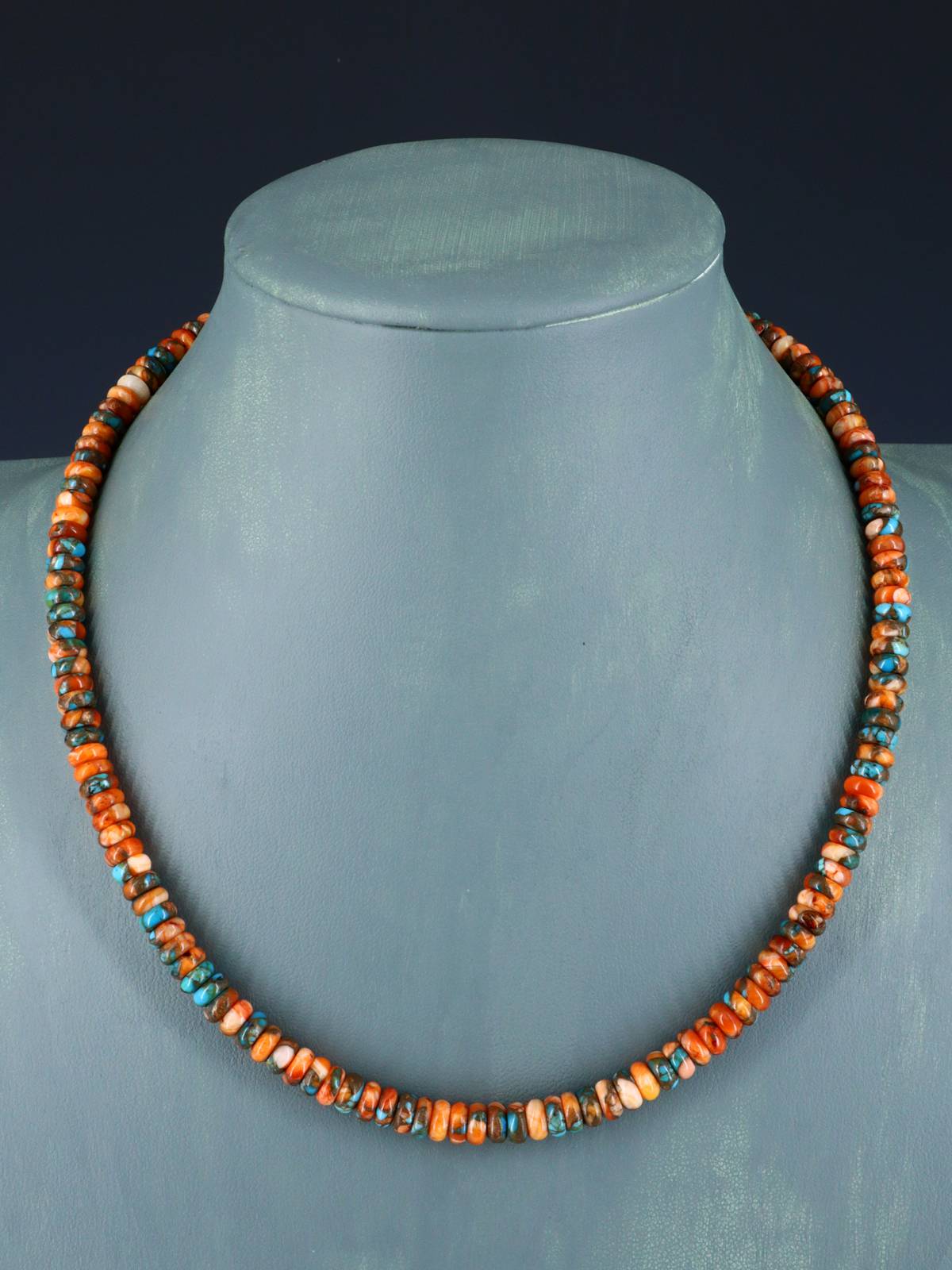 18" Single Strand Compressed Turquoise and Spiny Oyster Necklace