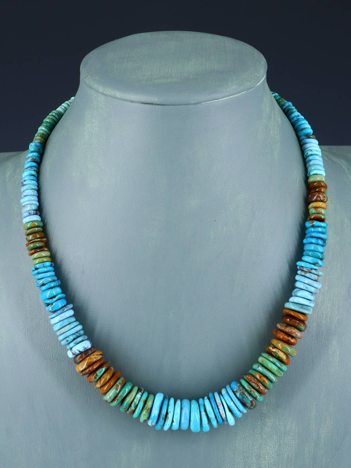 19" Single Strand Polychrome Graduated Turquoise Necklace