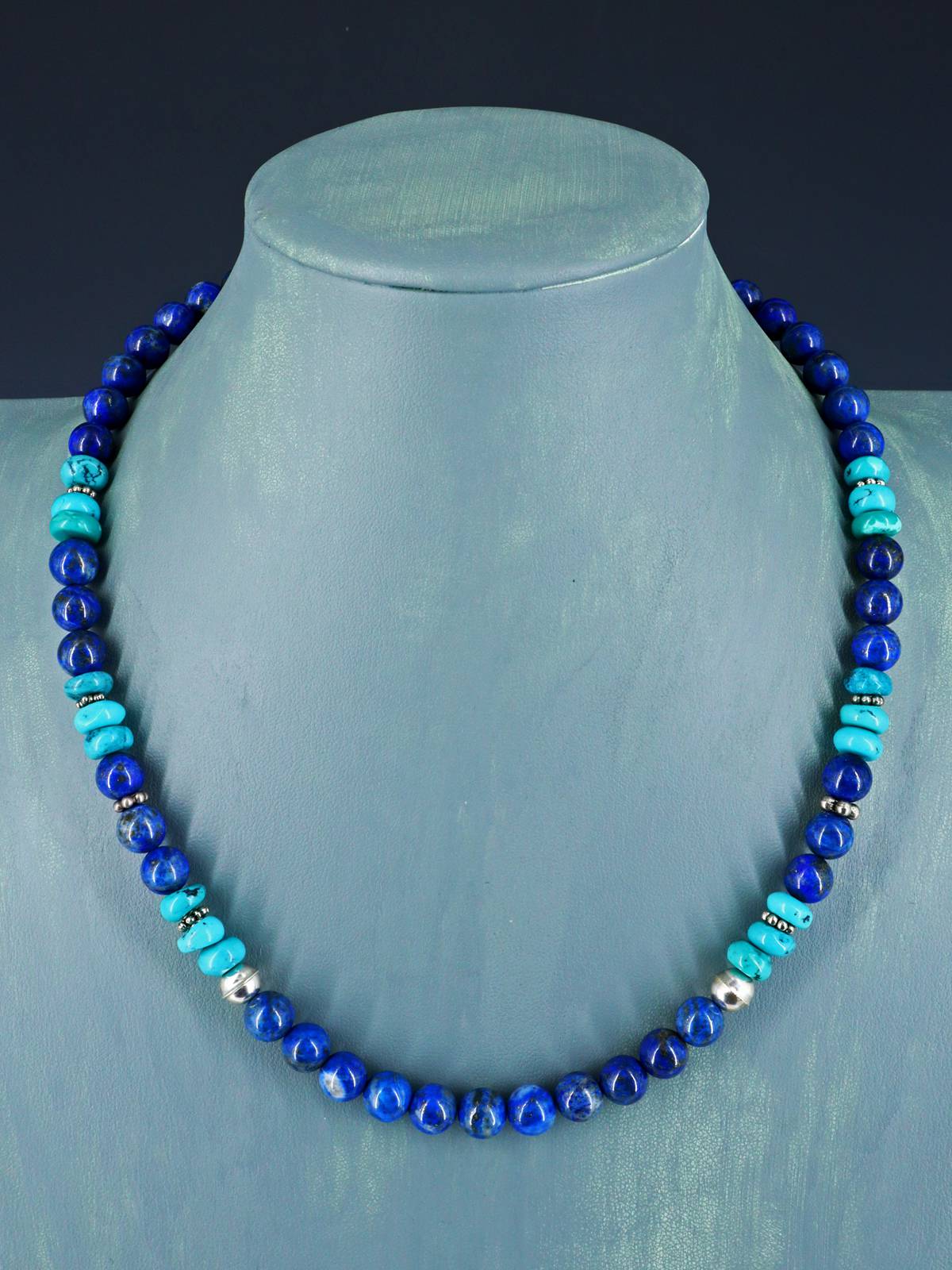20" Navajo Single Strand Lapis and Turquoise Necklace