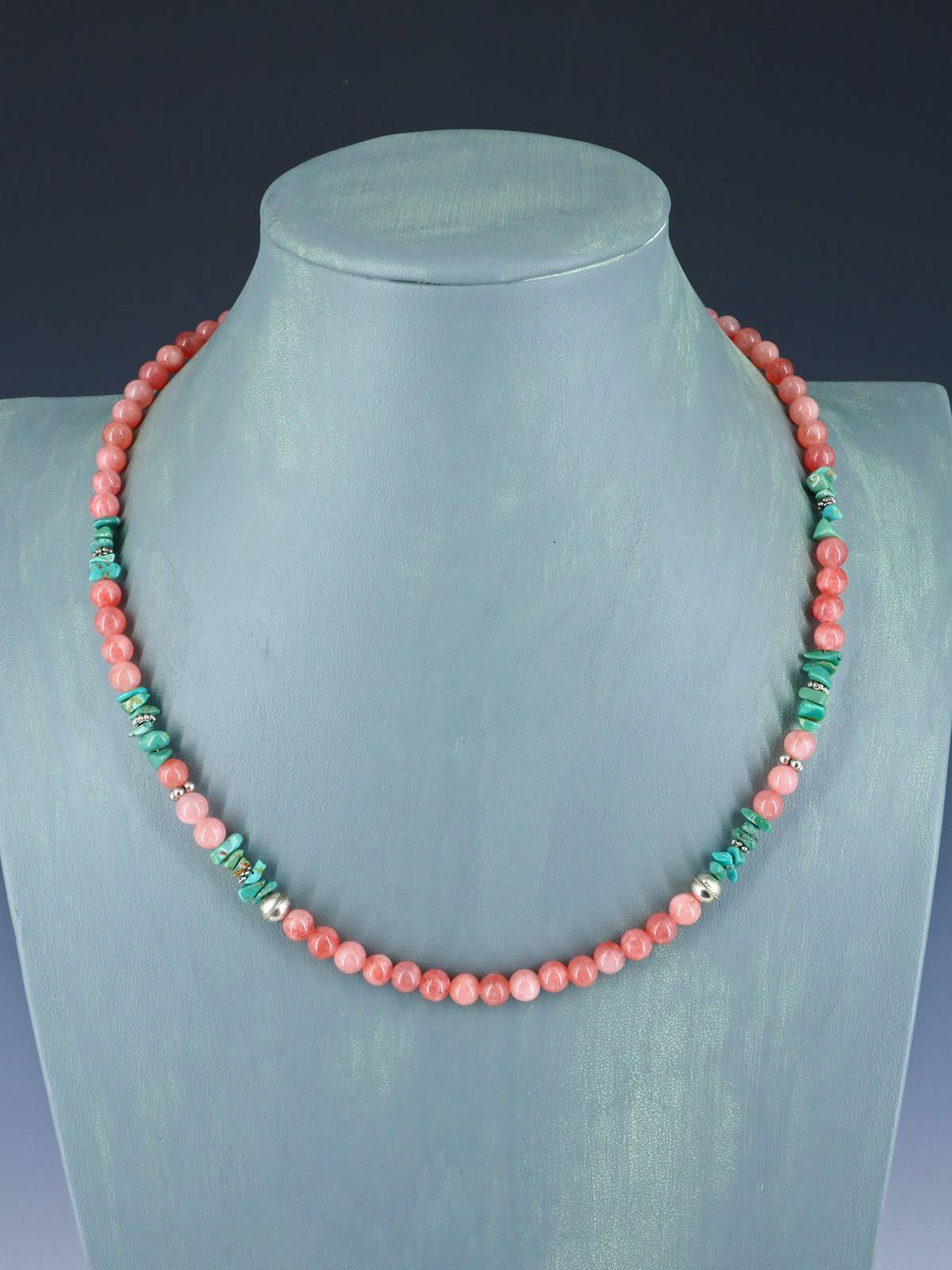 20" Navajo Single Strand Pink Marble and Turquoise Necklace