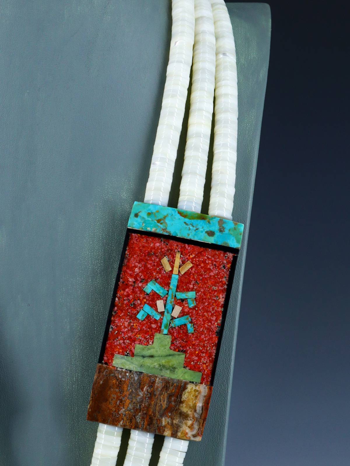 Santo Domingo Mother of Pearl Mosaic Inlay Pictorial Necklace