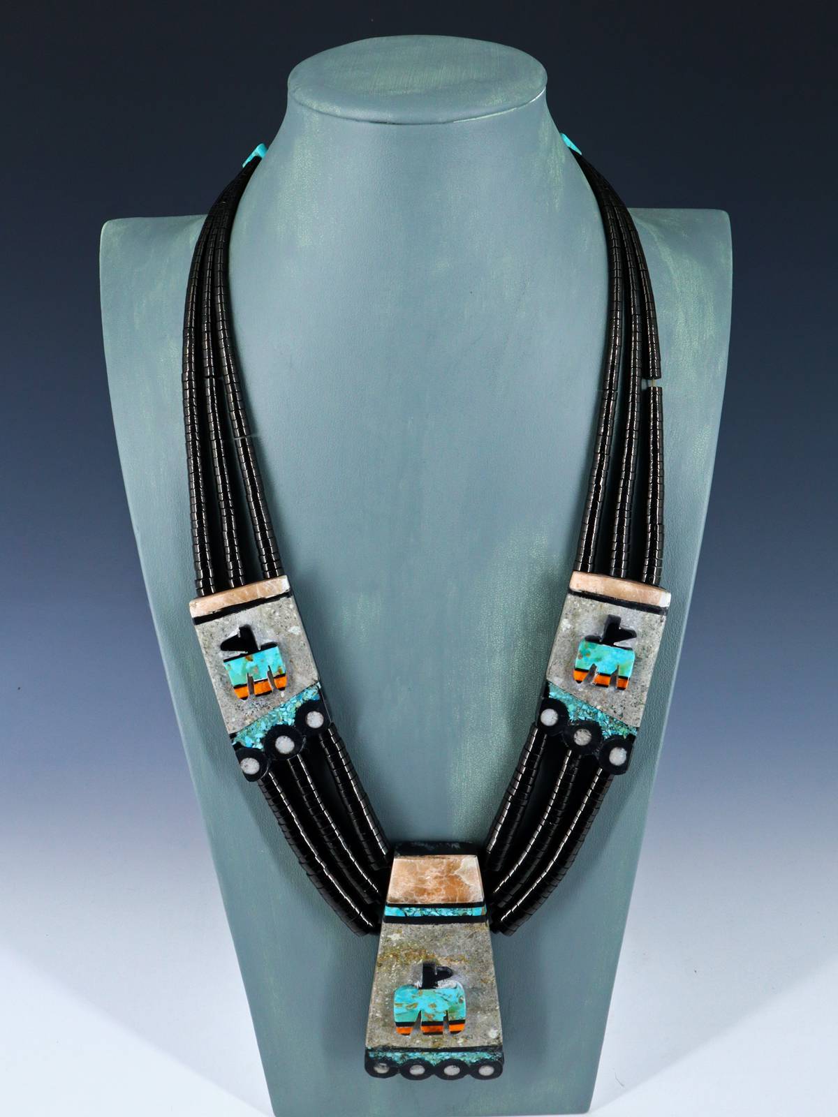 Santo Domingo Black Jet Mosaic Inlay Thunderbird Necklace