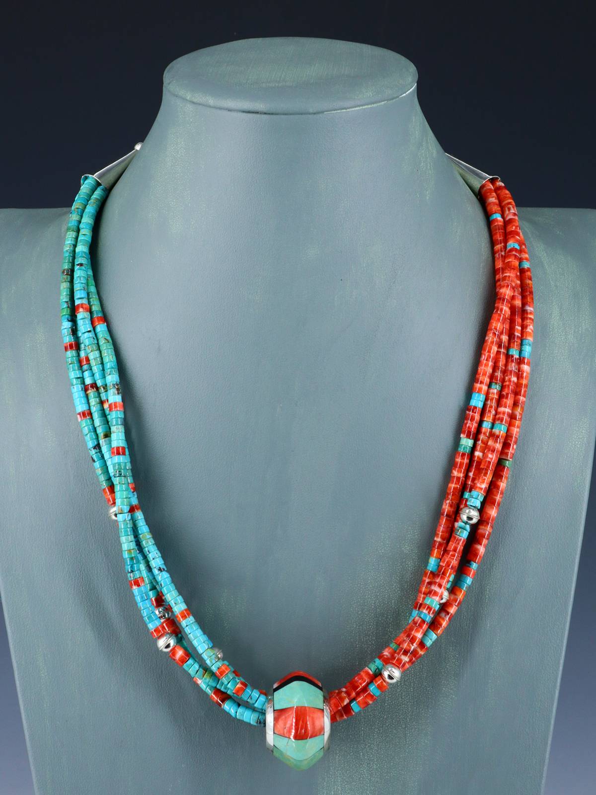 Santo Domingo Spiny Oyster and Turquoise Spinner Necklace
