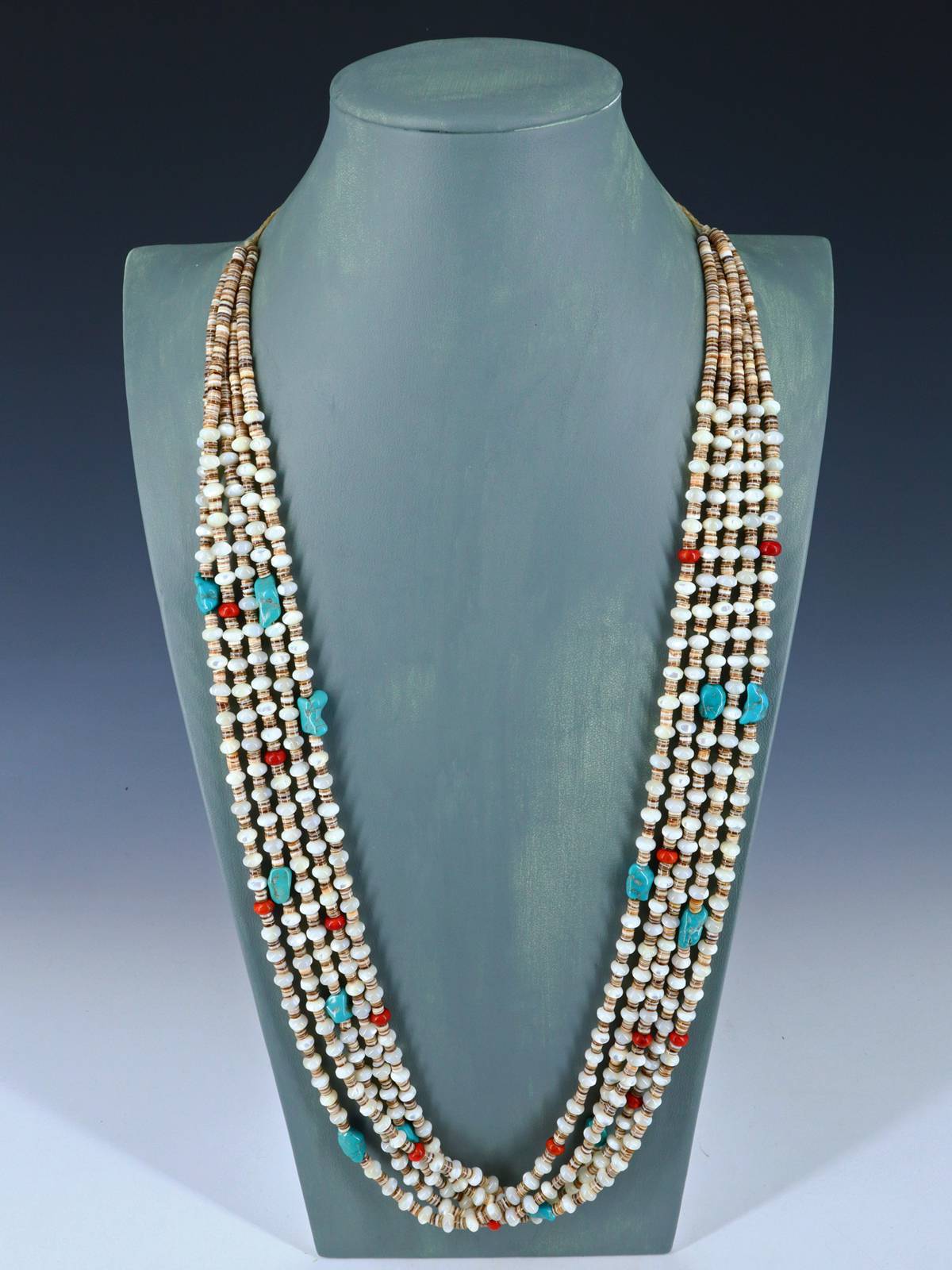 Five Strand Native American Santo Domingo Mother of Pearl Necklace - PuebloDirect.com