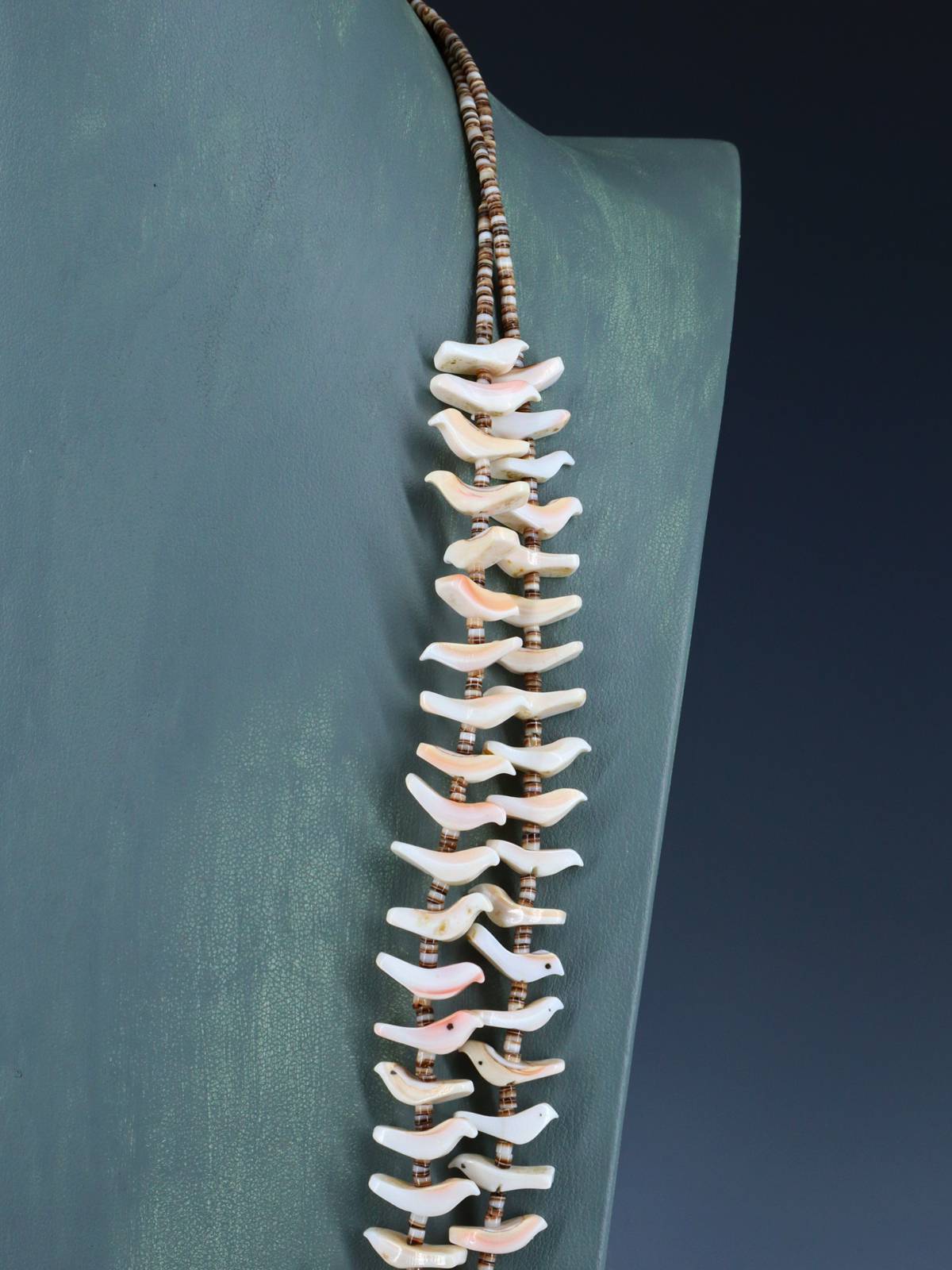 Native American Shell Zuni Fetish Carved Bird Necklace - PuebloDirect.com