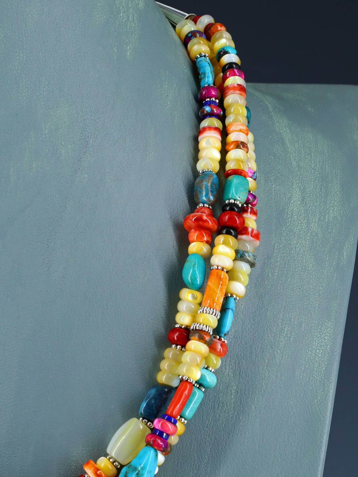 Native American Jewelry Triple Strand Mother of Pearl Treasure Necklace - PuebloDirect.com