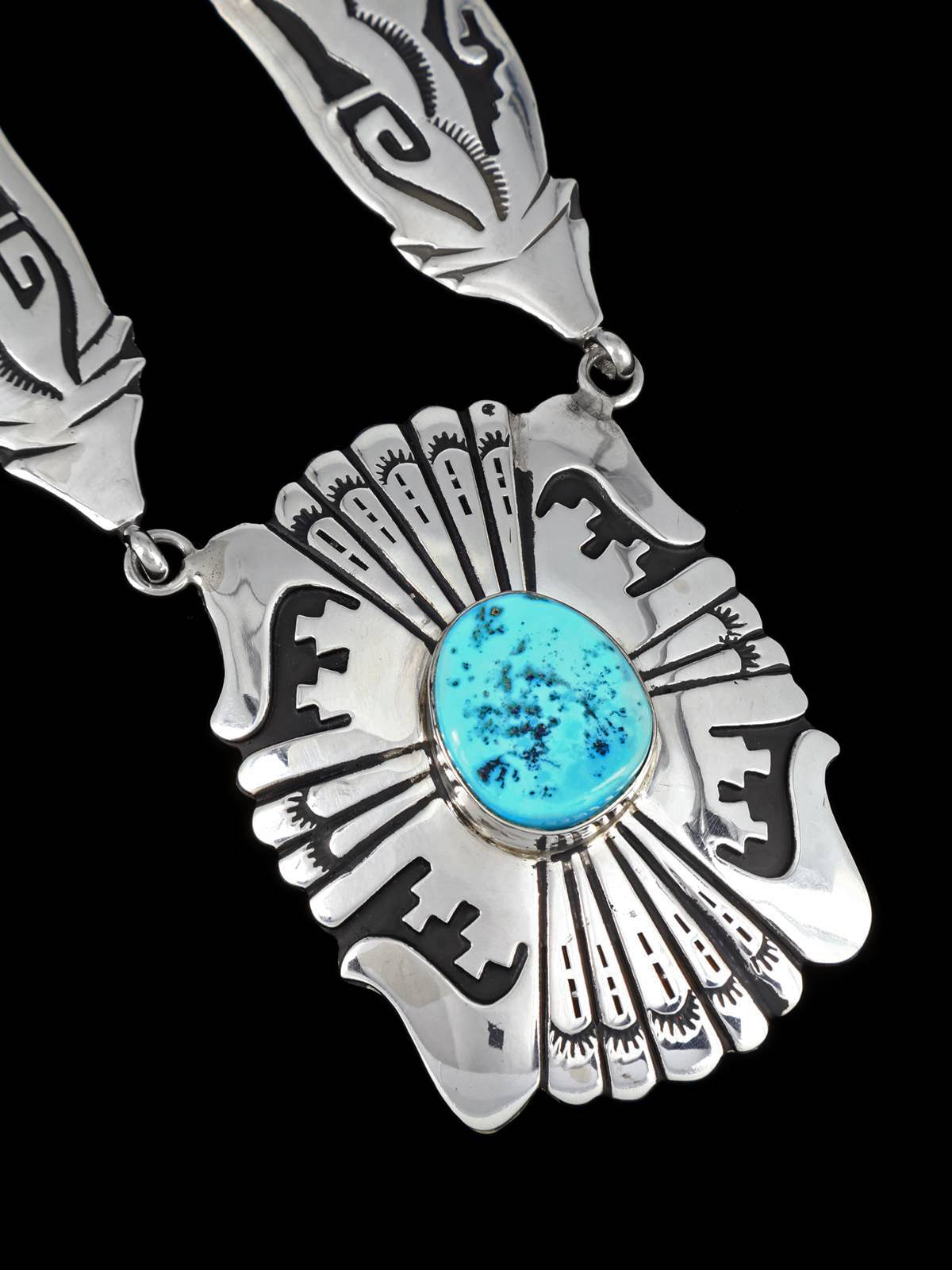 Navajo Turquoise Beaded Sterling Silver Feather Necklace