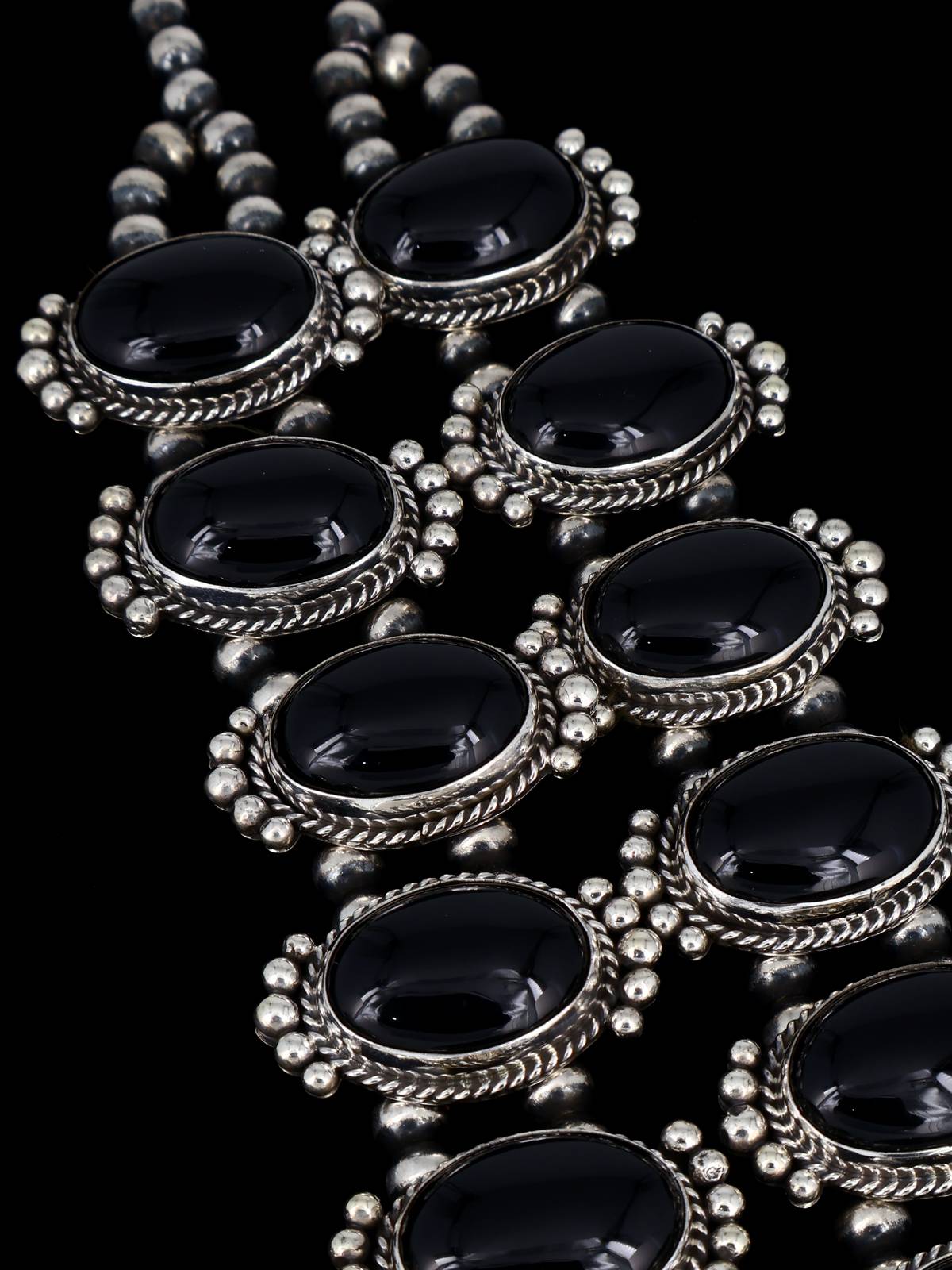 Native American Jewelry Black Onyx Squash Blossom Necklace Set