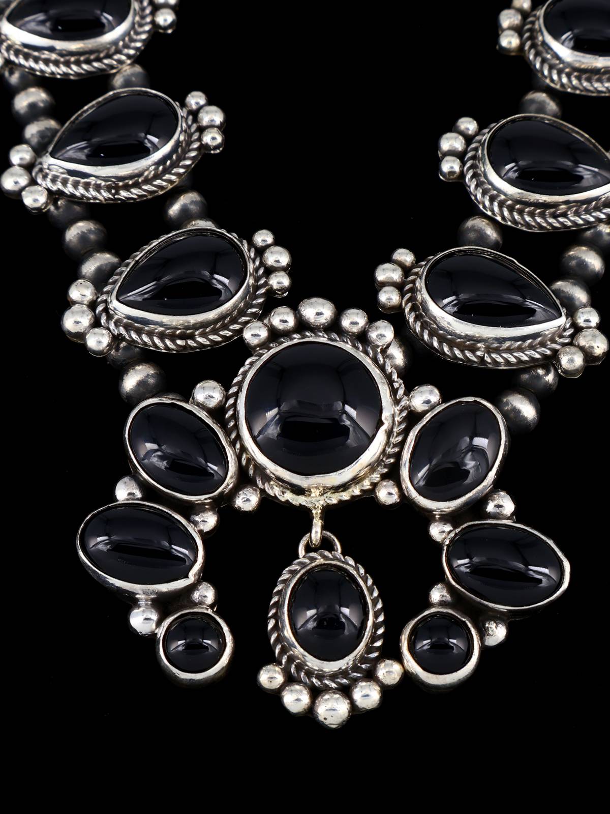 Native American Jewelry Black Onyx Squash Blossom Necklace Set