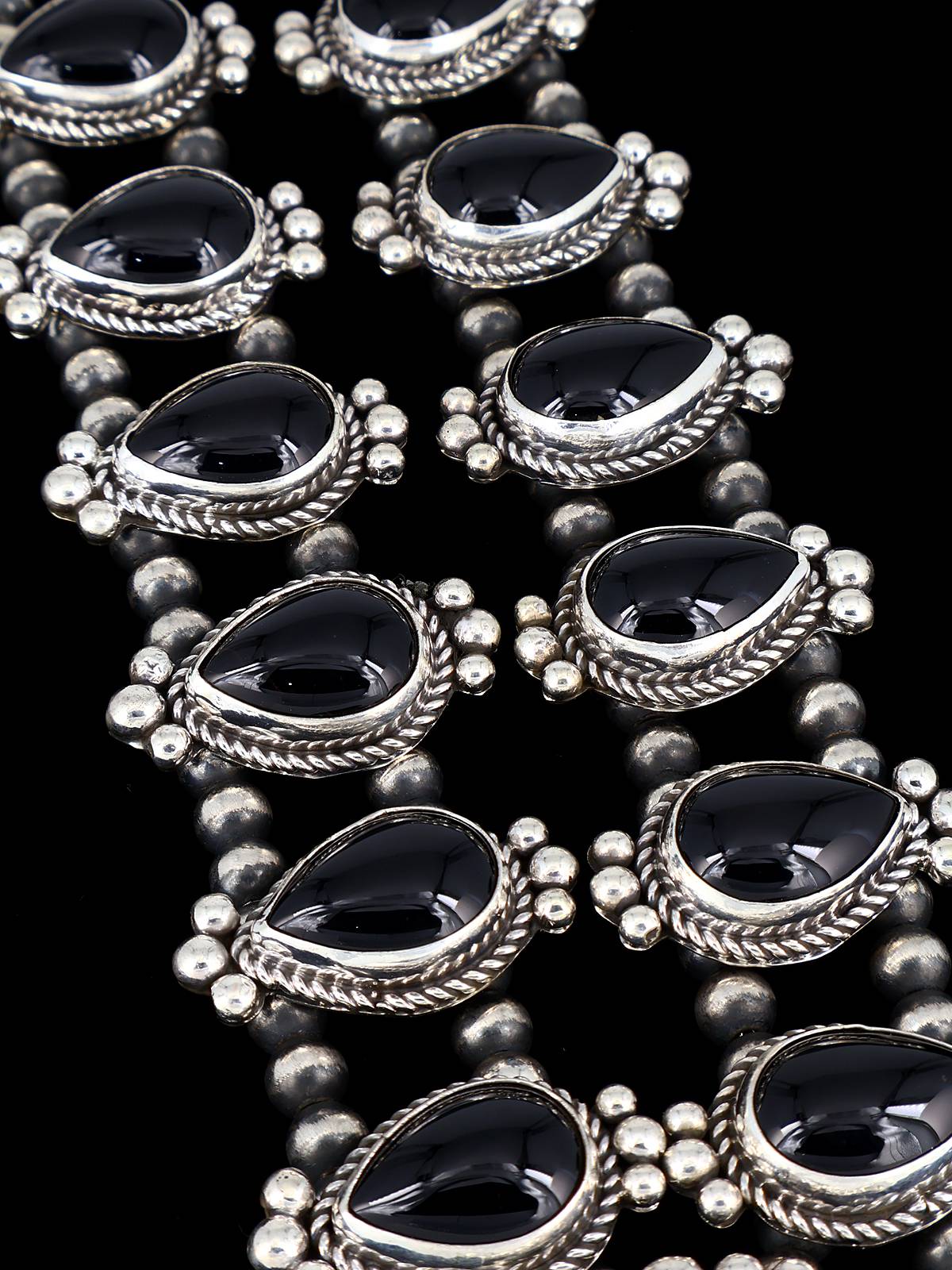 Native American Jewelry Black Onyx Squash Blossom Necklace Set