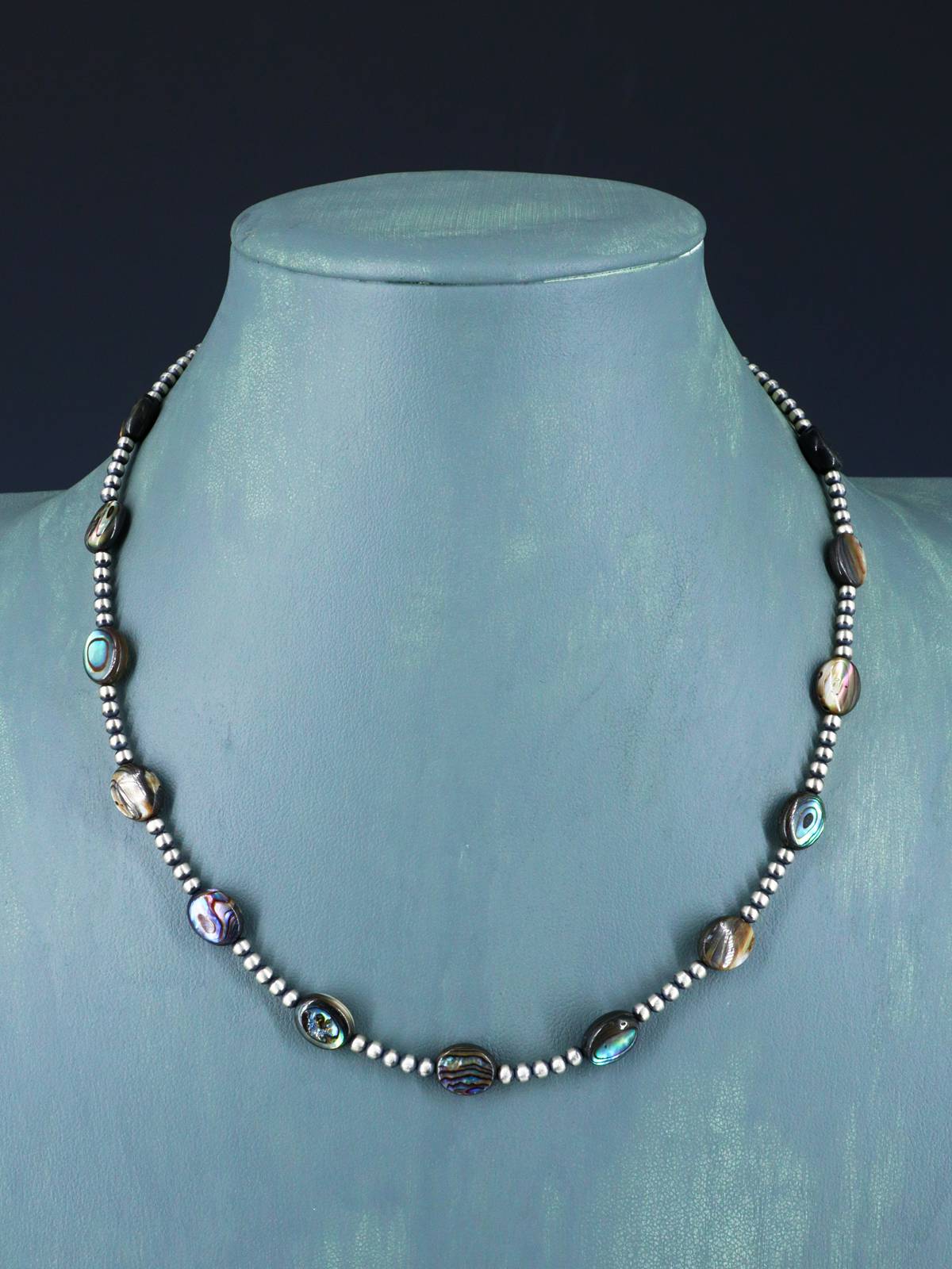 Native American Abalone and Sterling Silver Beaded Necklace