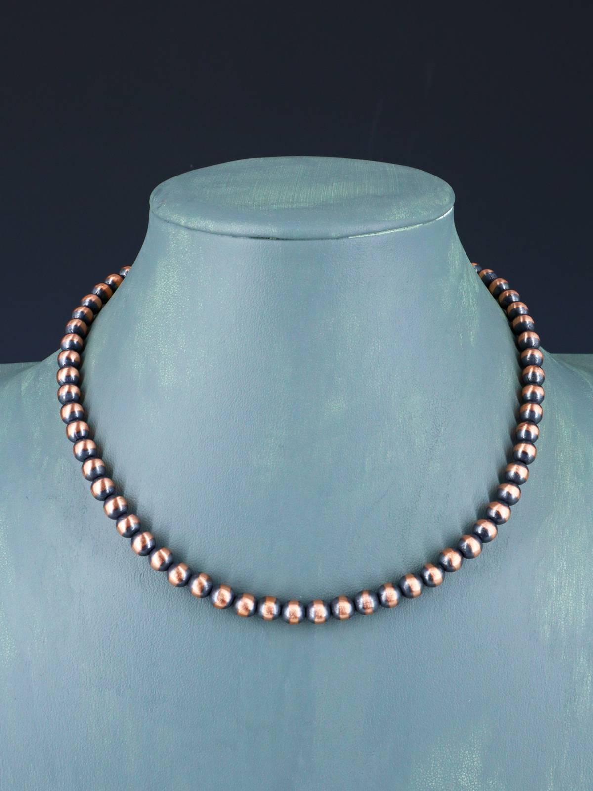 Collar de cuentas de plata de ley de una sola hebra de joyería Navajo de 18.0 in
