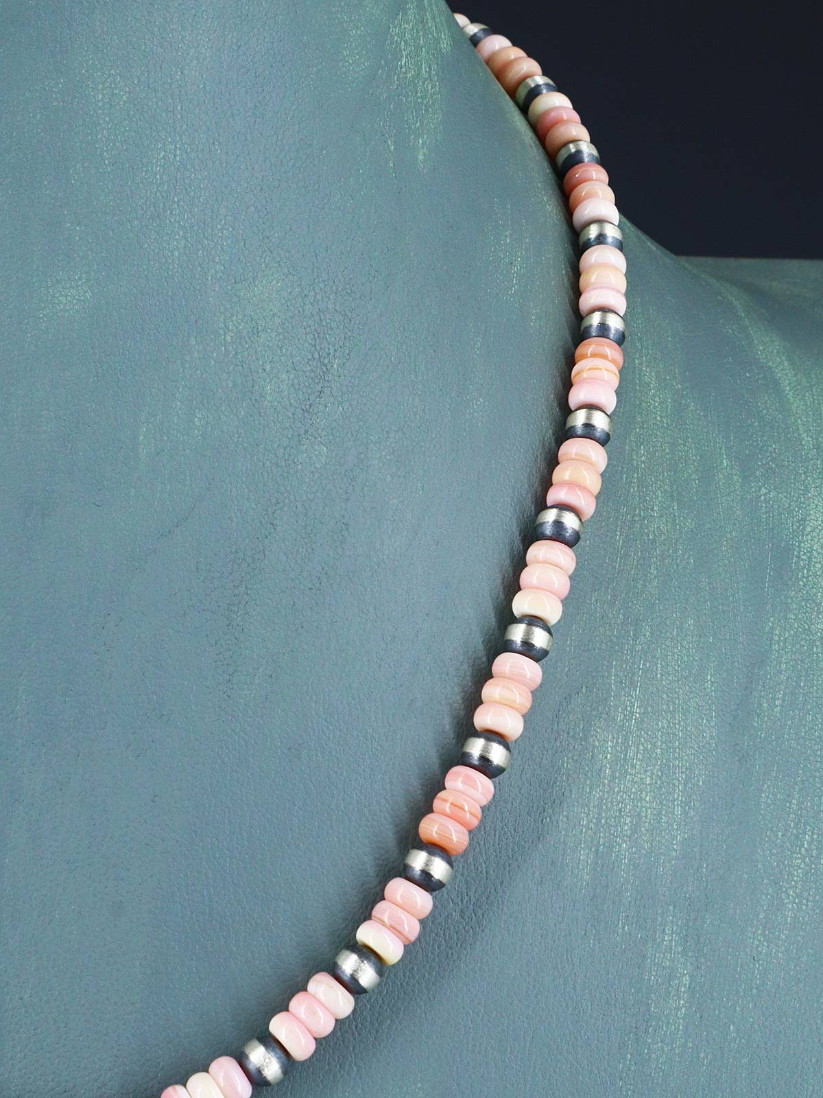 18" Navajo Jewelry Pink Conch Sterling Silver Beaded Necklace