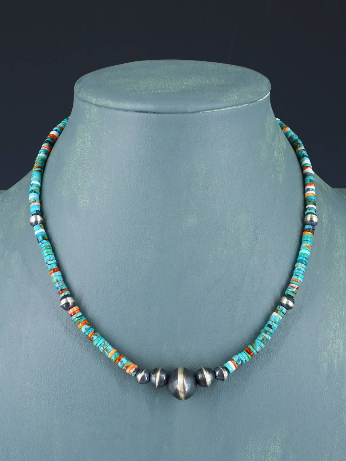 Collar de cuentas de plata y turquesa nativo americano