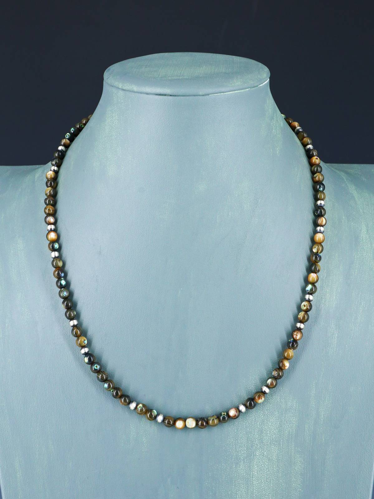 20" Native American Abalone and Sterling Silver Bead Necklace