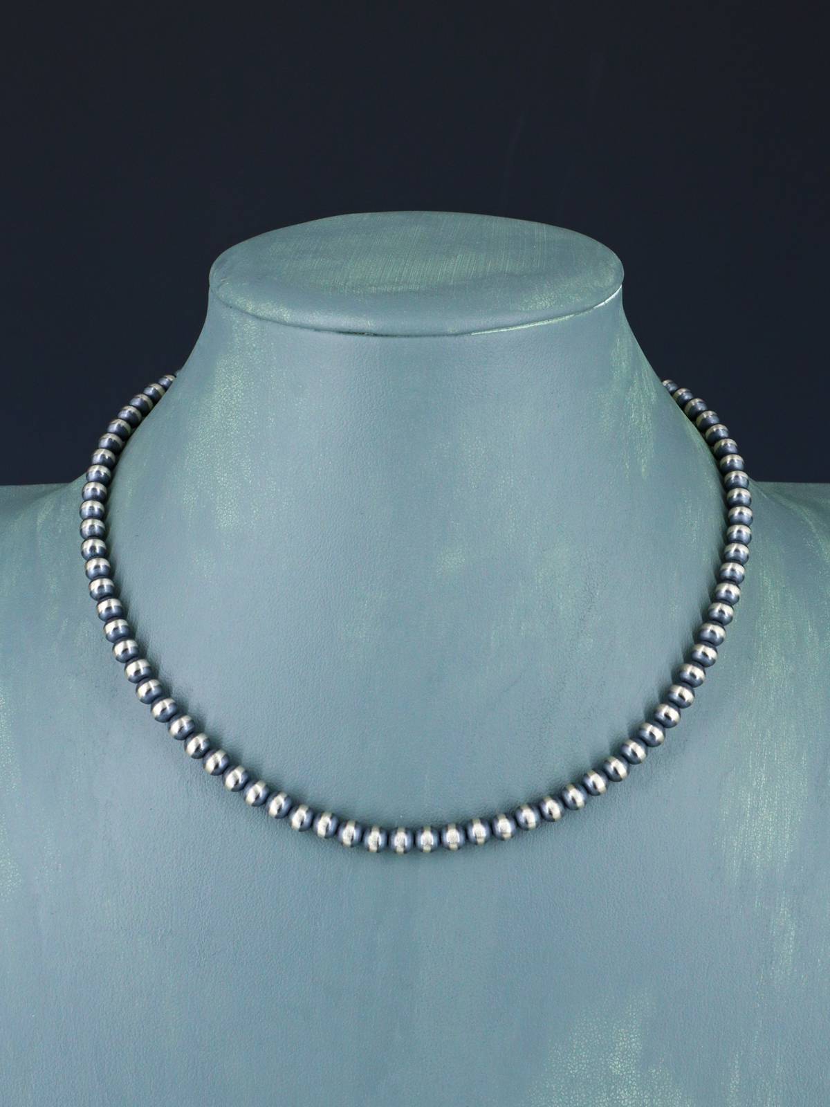 16" Navajo Jewelry Single Strand Sterling Silver Beaded Necklace