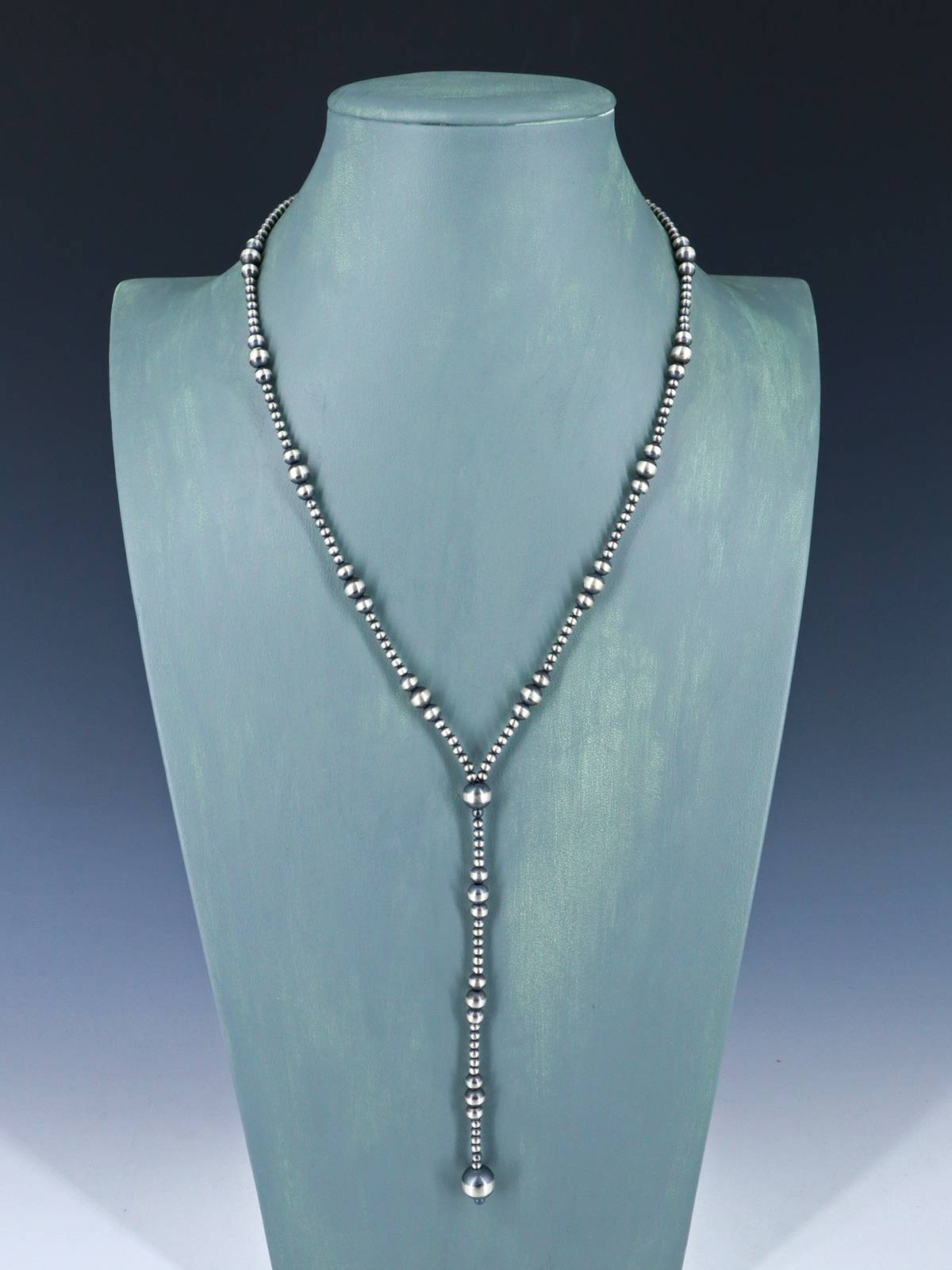 Collar Lariat de cuentas de plata de ley de nativos americanos