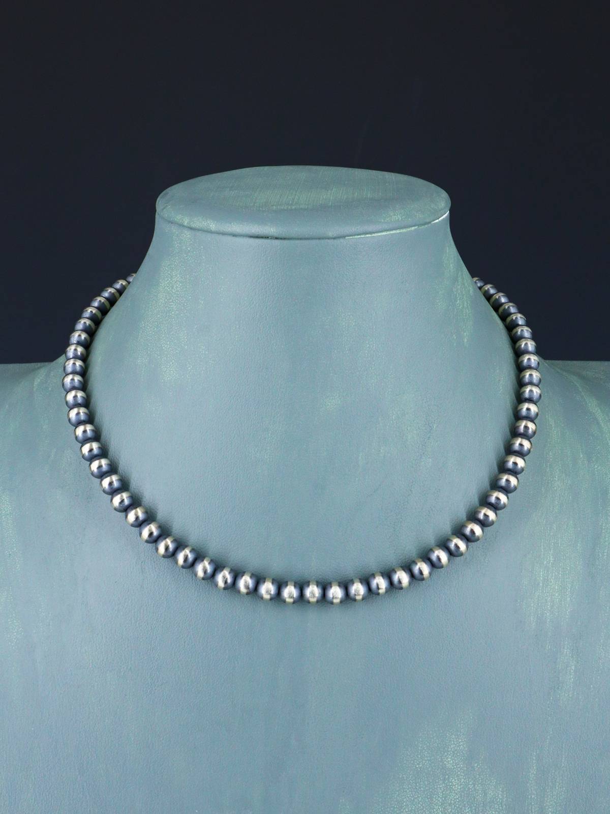 16" Navajo Jewelry Single Strand Sterling Silver Beaded Necklace