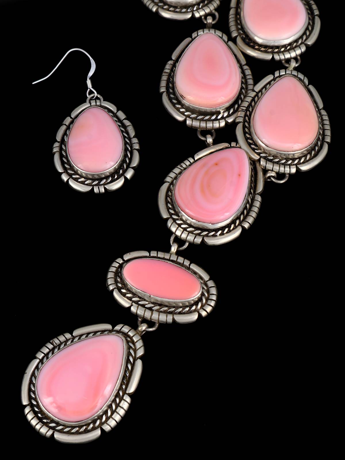 Native American Pink Conch Lariat Necklace and Earring Set