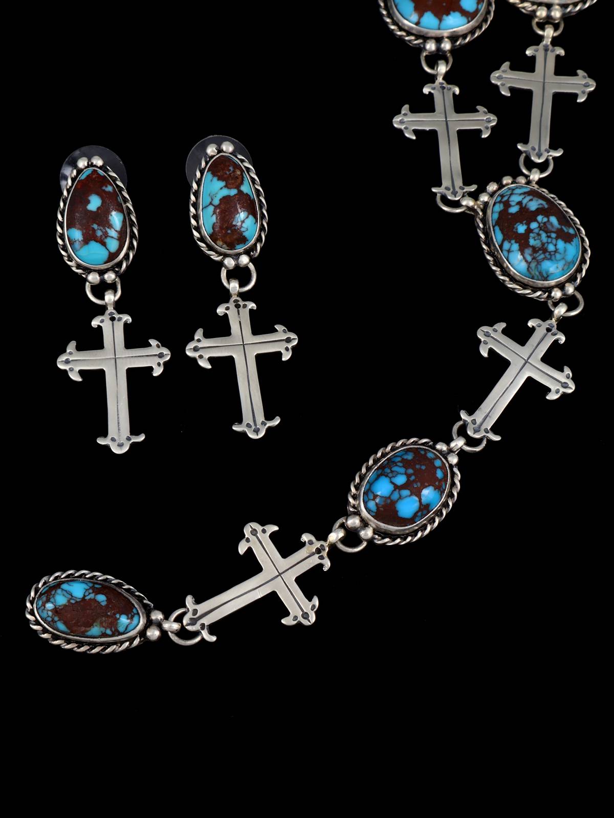 Native American Egyptian Turquoise Lariat Necklace and Earring Set