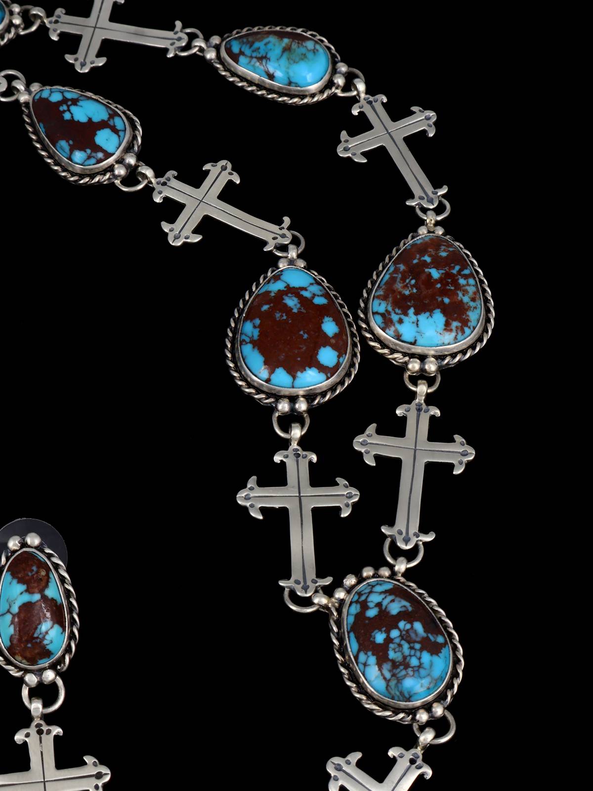 Native American Egyptian Turquoise Lariat Necklace and Earring Set