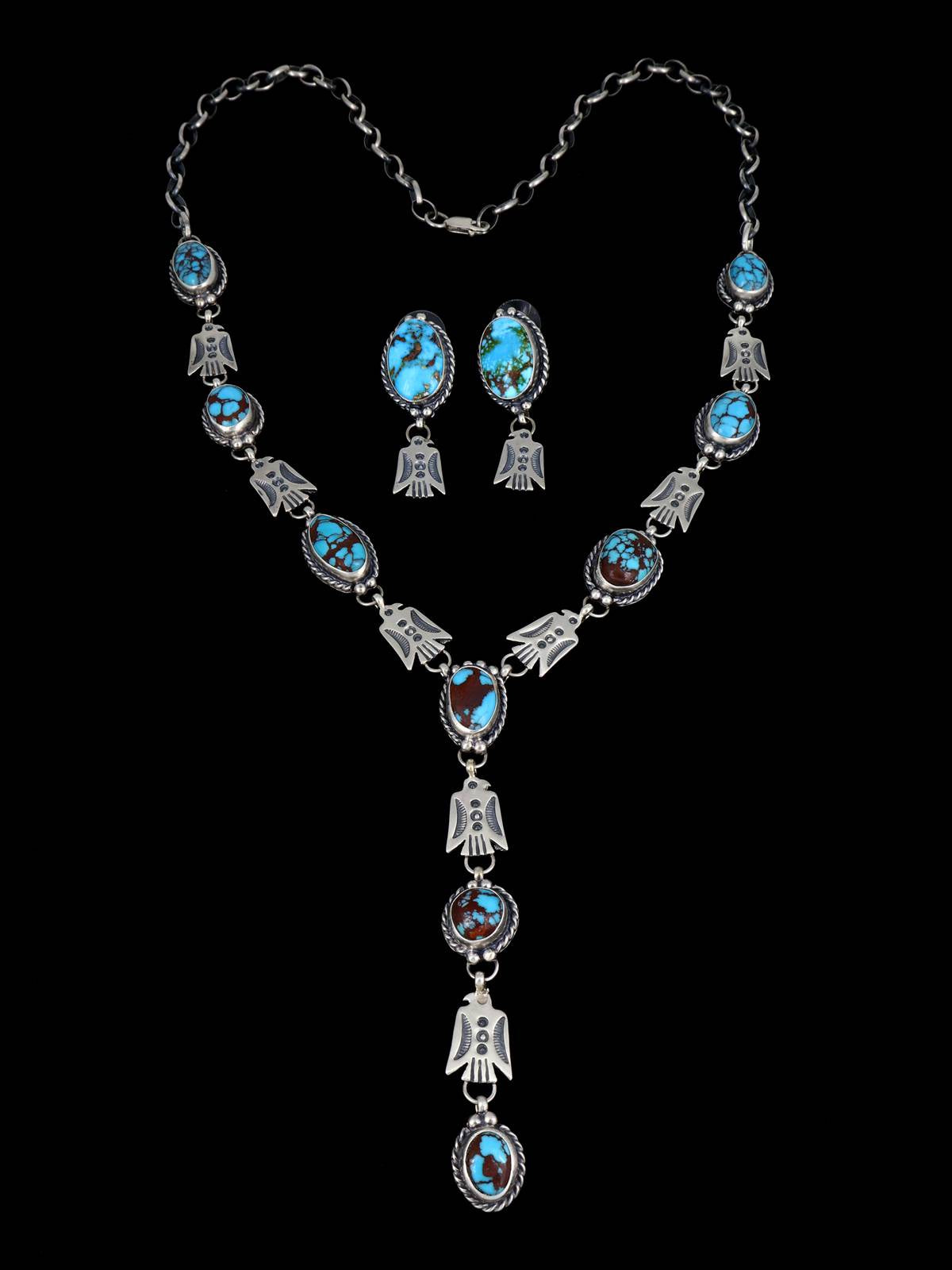 Native American Egyptian Turquoise Lariat Necklace and Earring Set