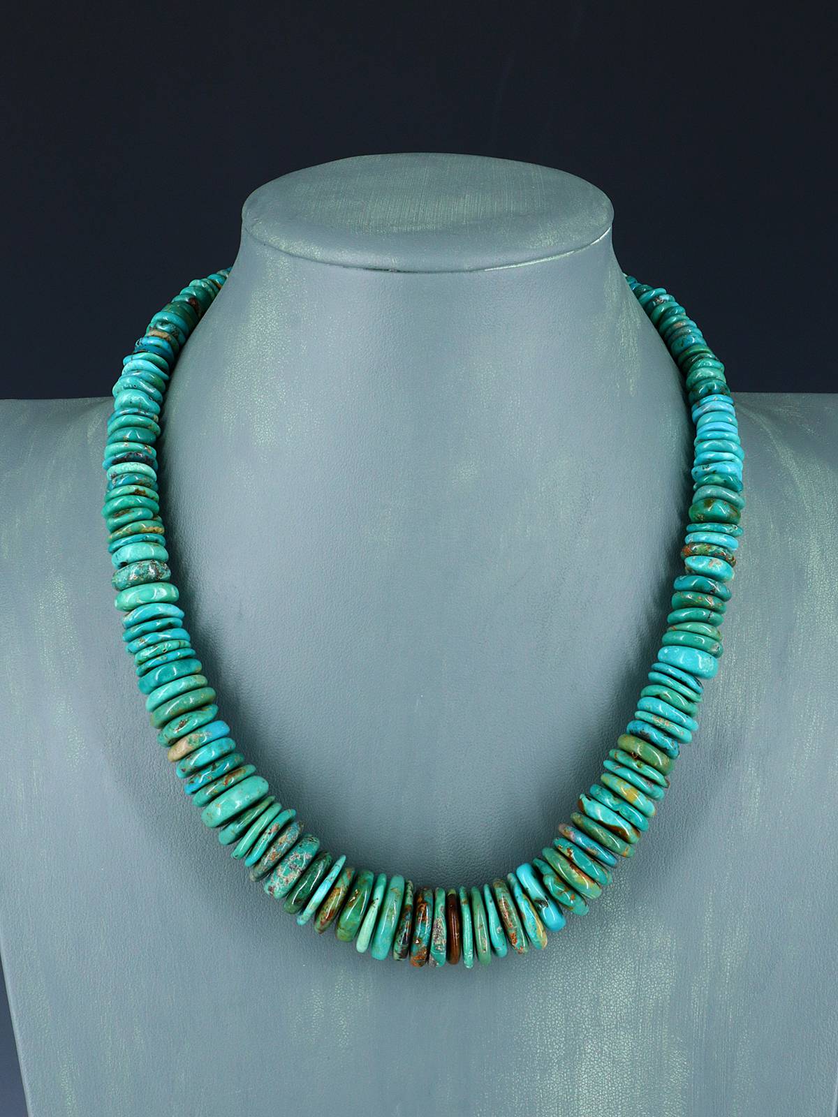19" Navajo Single Strand Graduated Turquoise Disc Necklace